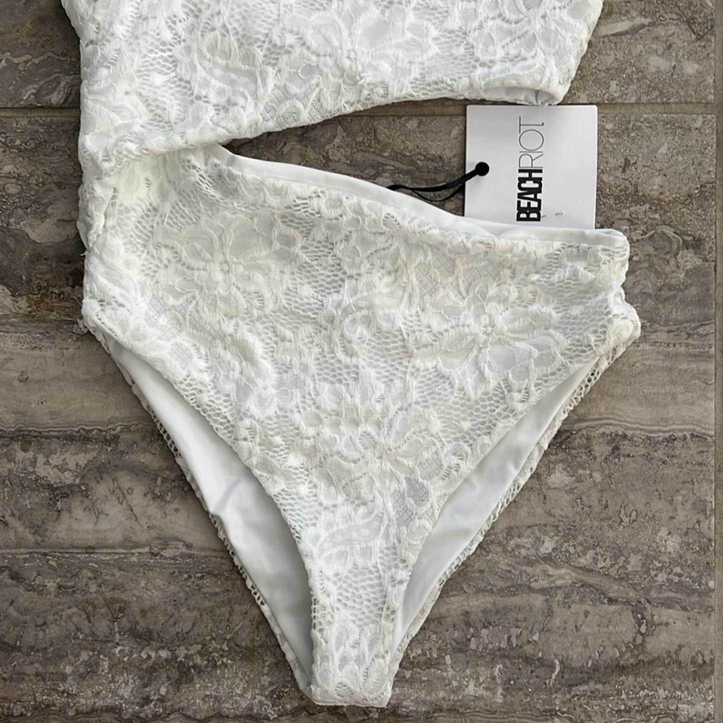 Beach Riot x REVOLVE Selena Lace Bridal One Piece Swimsuit, White Size XS NEW