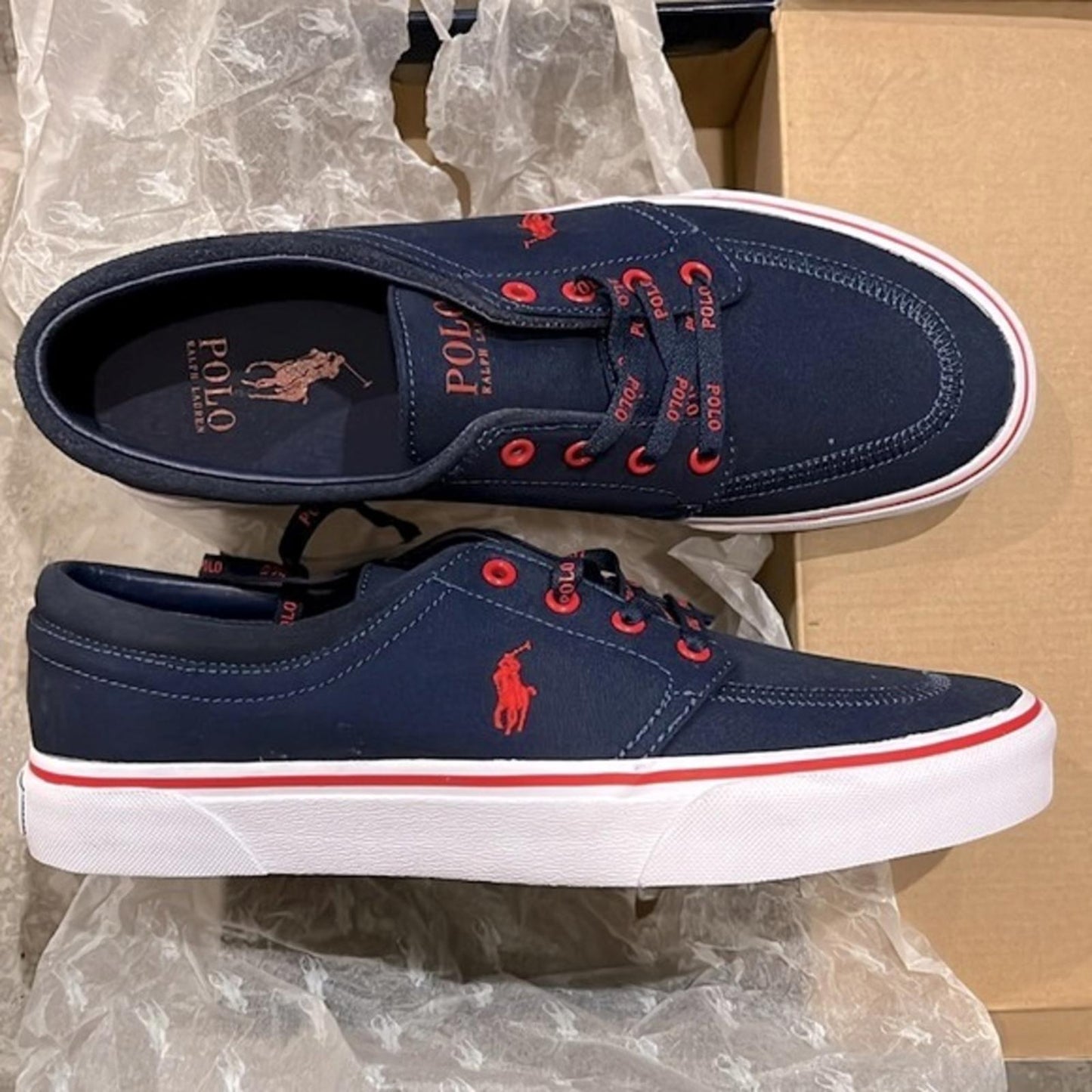 NWT Polo Ralph Lauren Men's Faxon x Logo Lace-Up Canvas Sneakers Navy, Size 10
