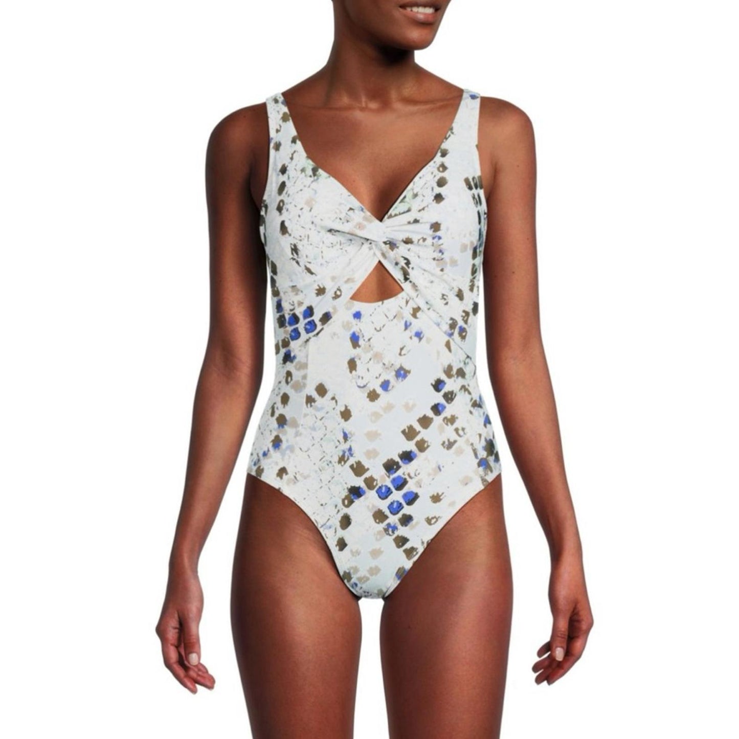 DKNY Deep V Twist Front Cut-Out One-Piece Swimsuit, Size 4 NEW w/Tag