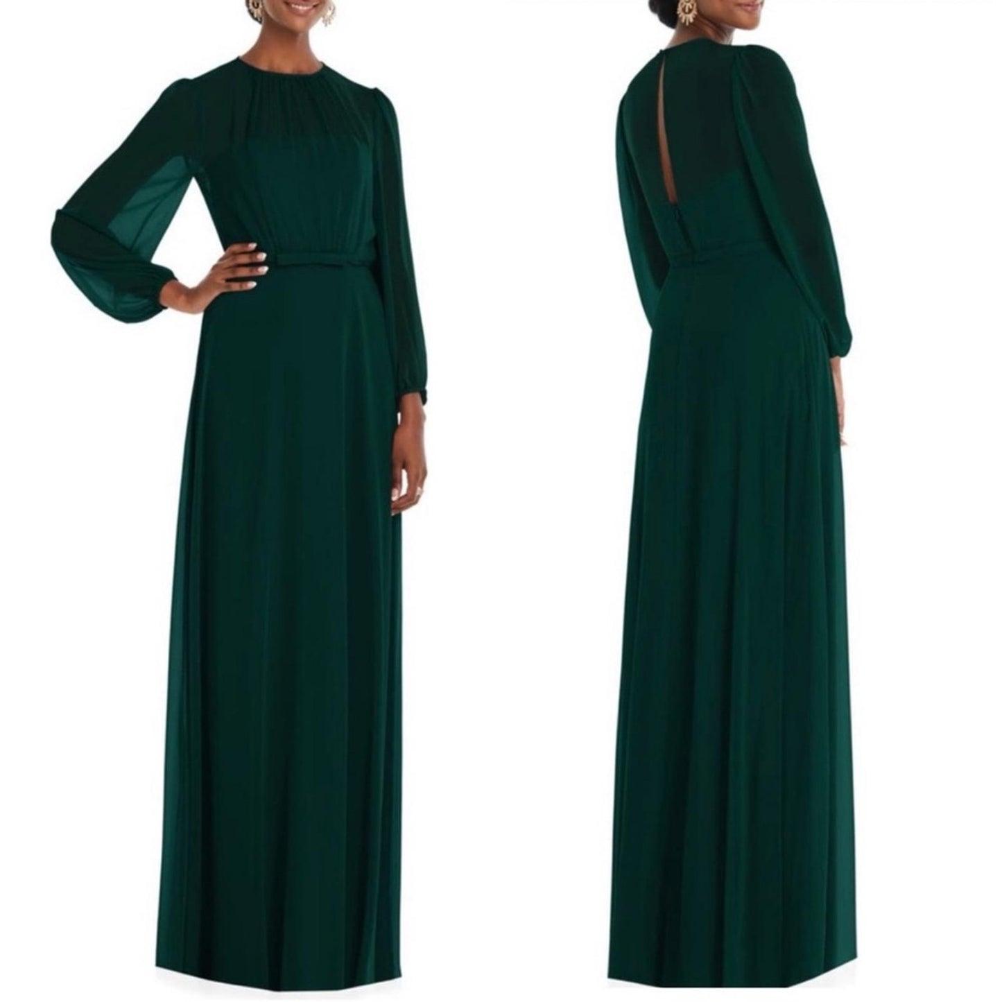 NEW Dessy Strapless Chiffon Maxi Dress Puff Sleeve Blouson Overlay Size 14 $265