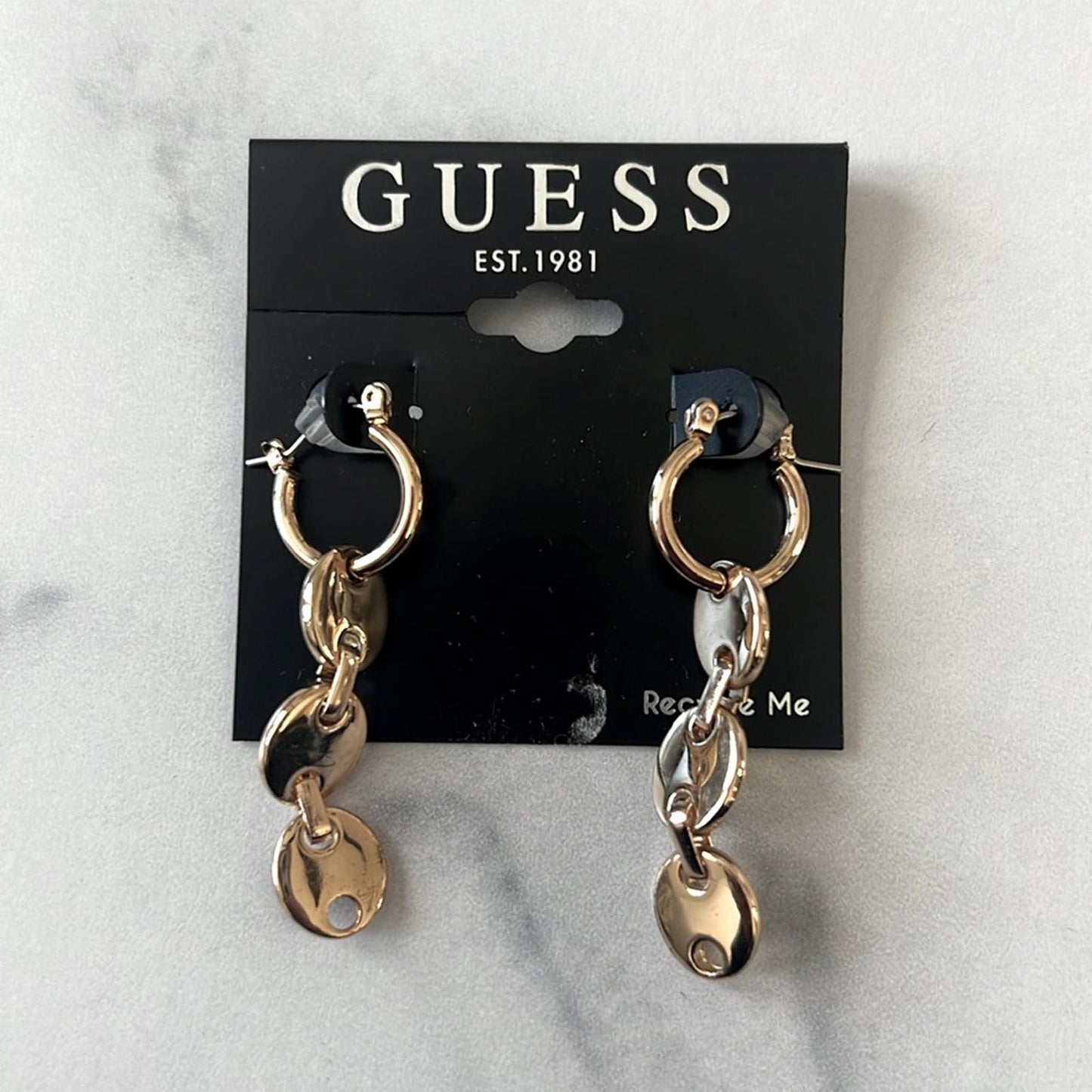 Guess Gold-Tone Link Drop Huggie Hoop Earrings, New w/Tag