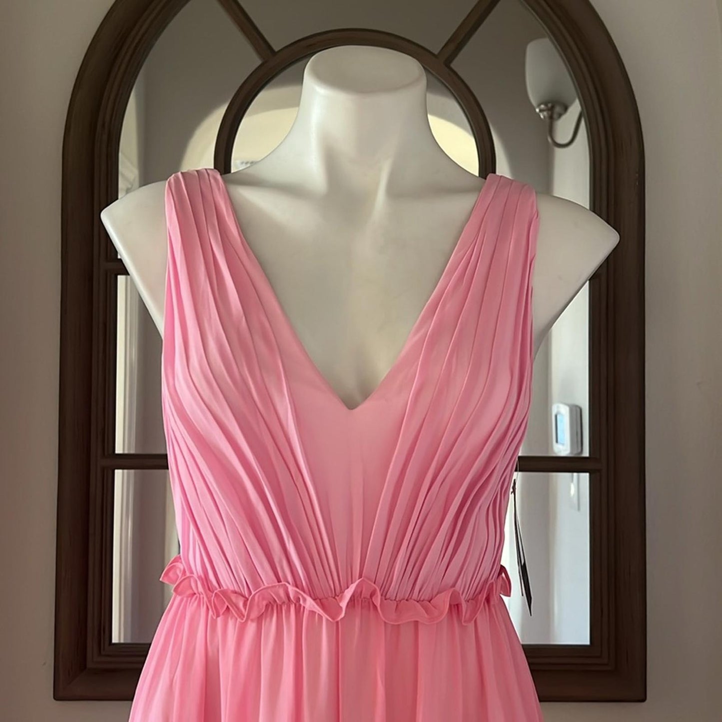 Aidan Mattox V-Neck Ciffon Color-Block Tiered Maxi Gown in Pink, Size 0 NWT $330