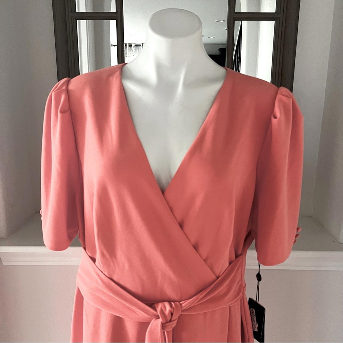 Adrianna Papell Crepe Surplice V-Neck Tie Front Faux Wrap Dress Size 18 NWT $139