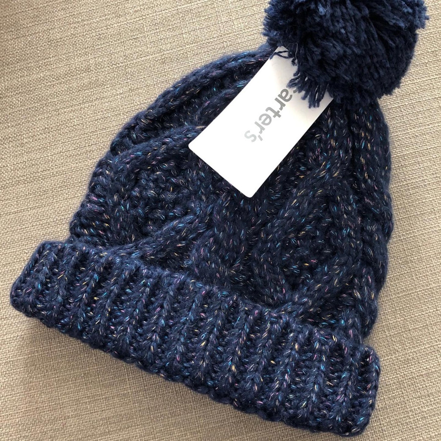 Carter’s 2-Pc Set Cable Knit Hat & Mitten, Metallic Navy Blue, Size 12-24 NEW