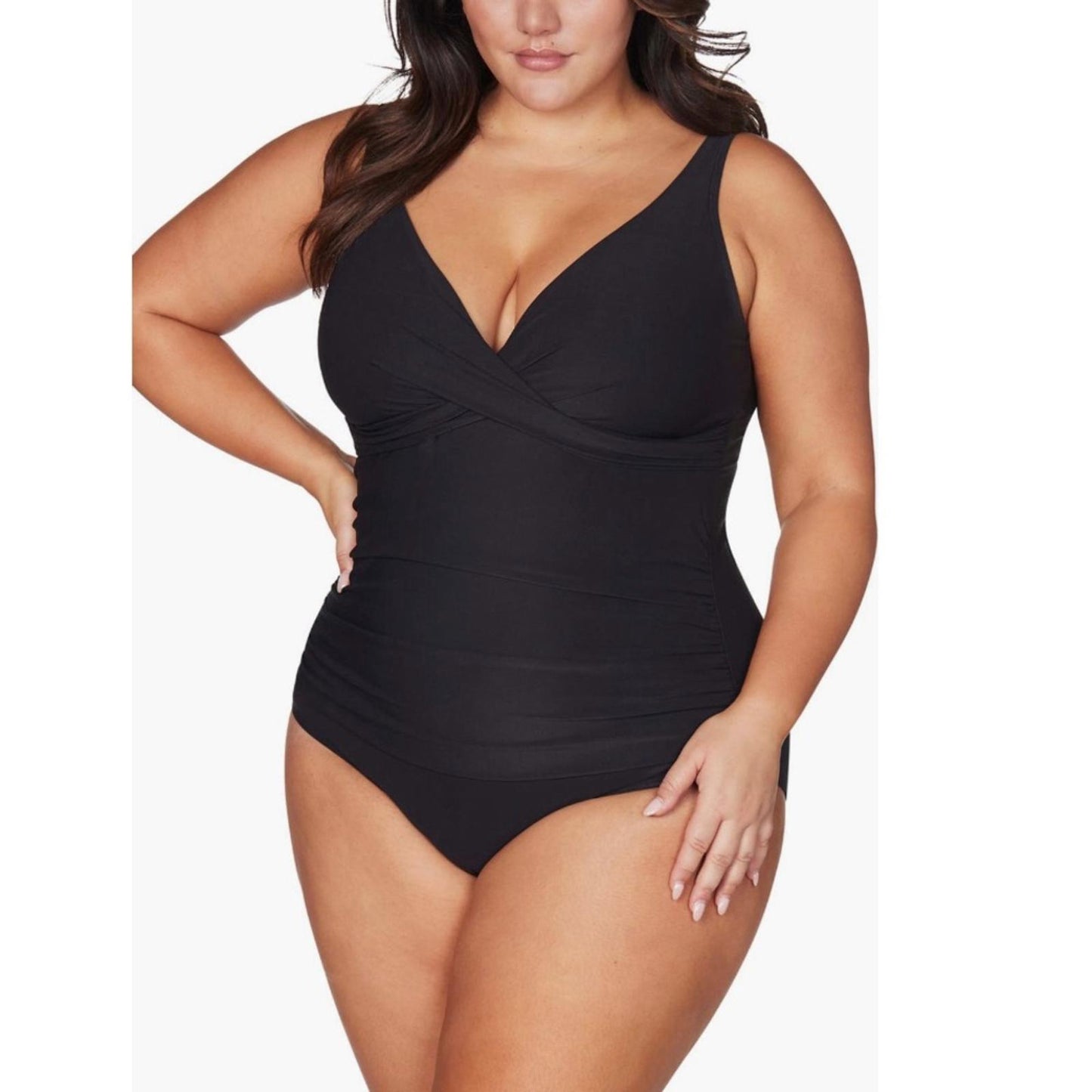 Artesands Hues Delacroix Cross Front One Piece Swimsuit, Black Size 16 New w/Tag