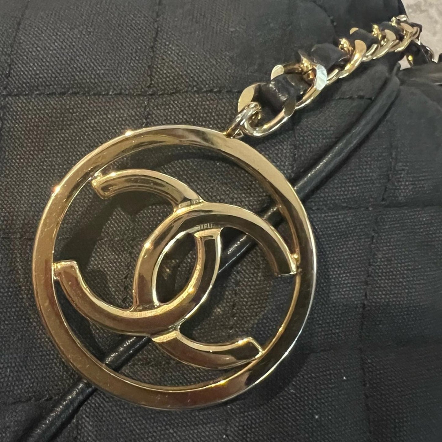 CHANEL Black Canvas CC Chain Bucket Bag (Made in Italy) *RARE Piece!