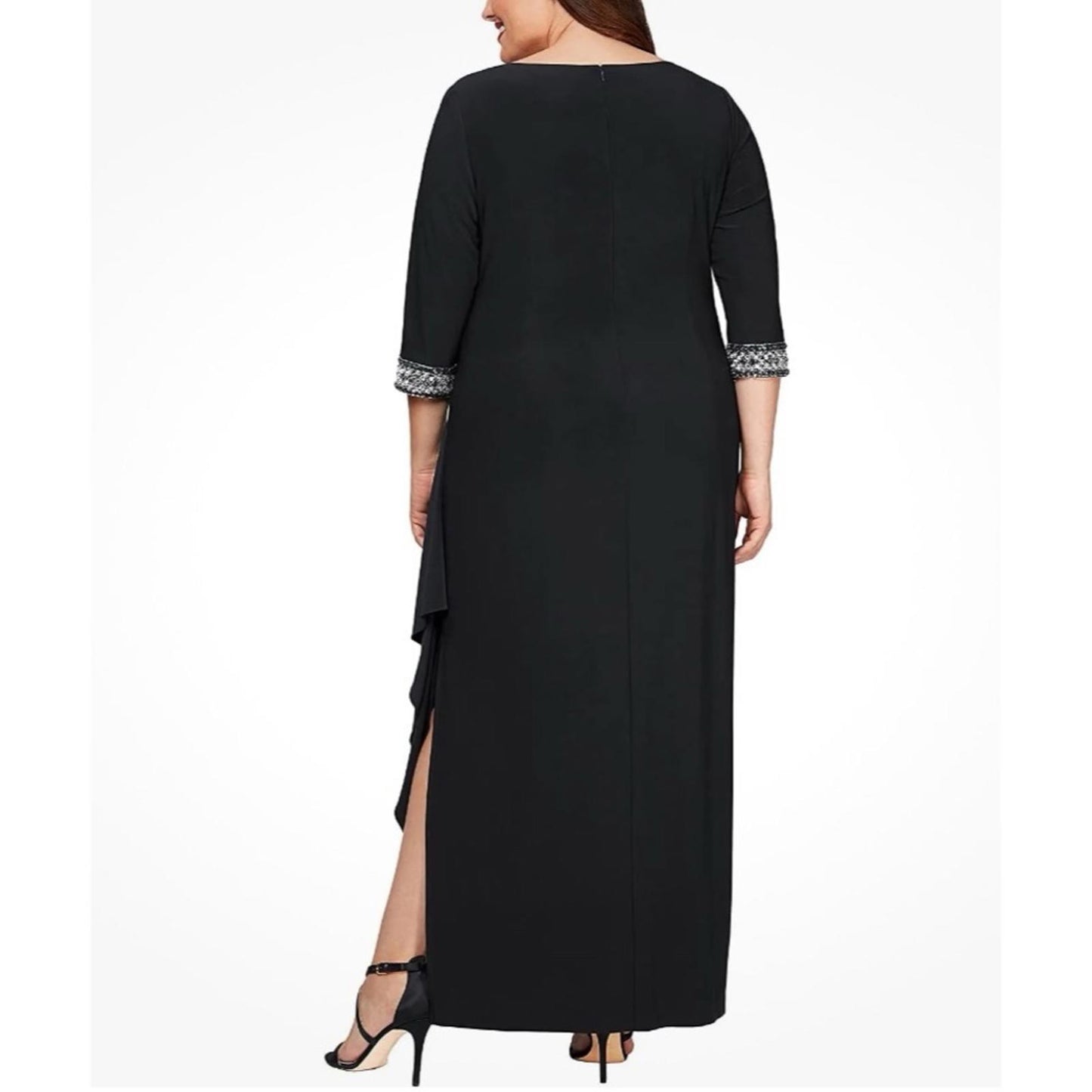 NWT Alex Evenings A-Line Dress w/Side Ruched Cascade Skirt, Black Size 18W $239