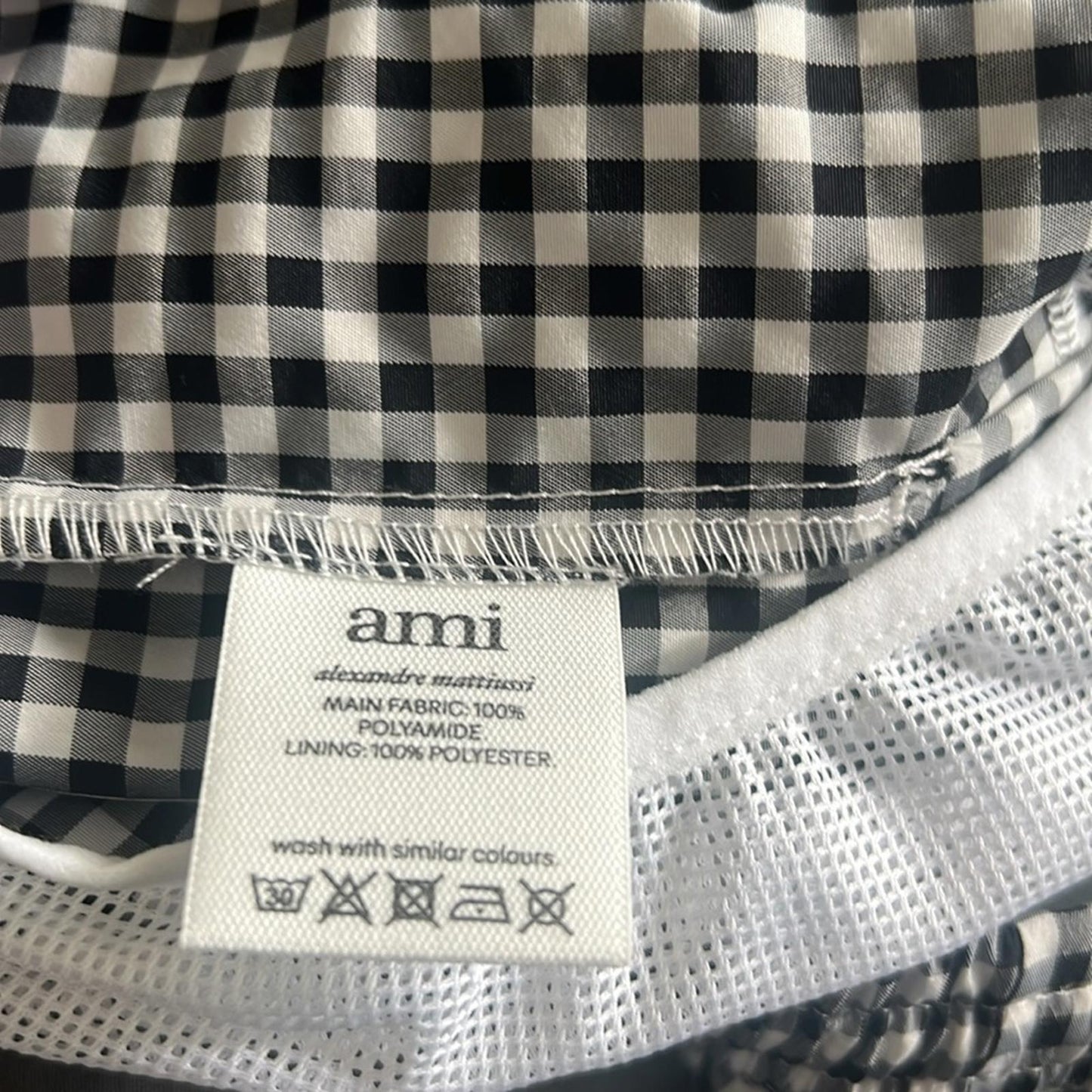 AMI Alexandre Mattiussi Checked Swim Shorts w/Bag in Black/White Size S NEW
