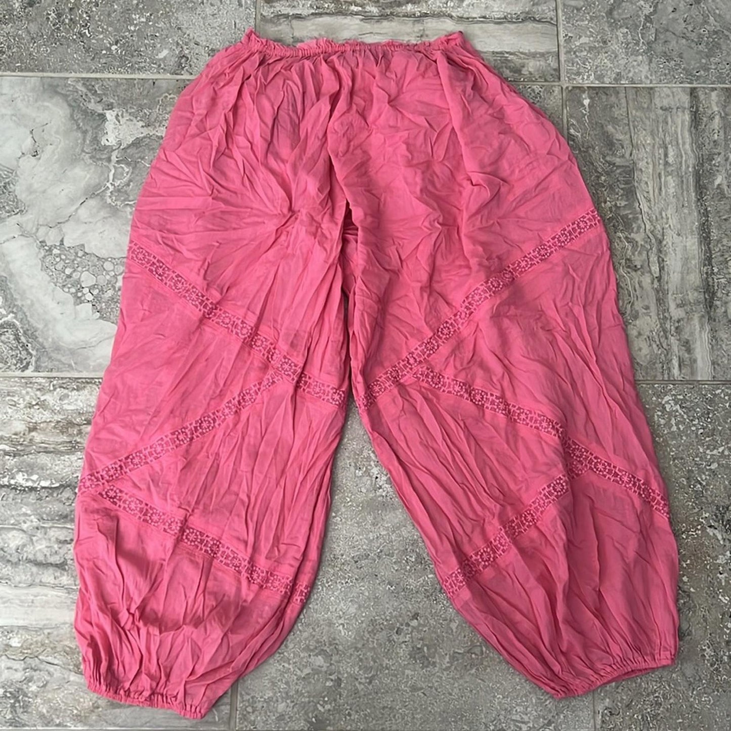 Free People Intimately PINK Cotton Sheer Pants w/Lace Trim, Size M, New w/o Tag