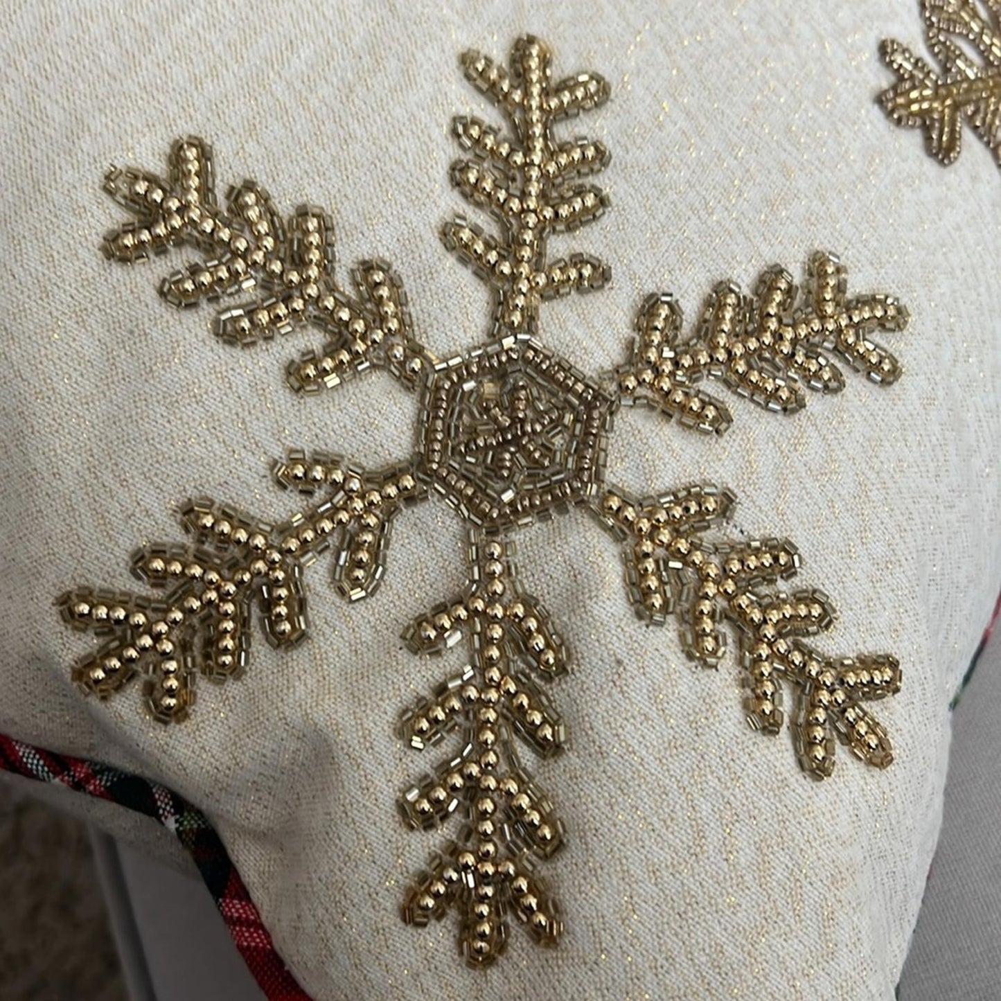 x2 Holiday Snowflake Decorative Pillows, Plaid & Beaded Retail $70
