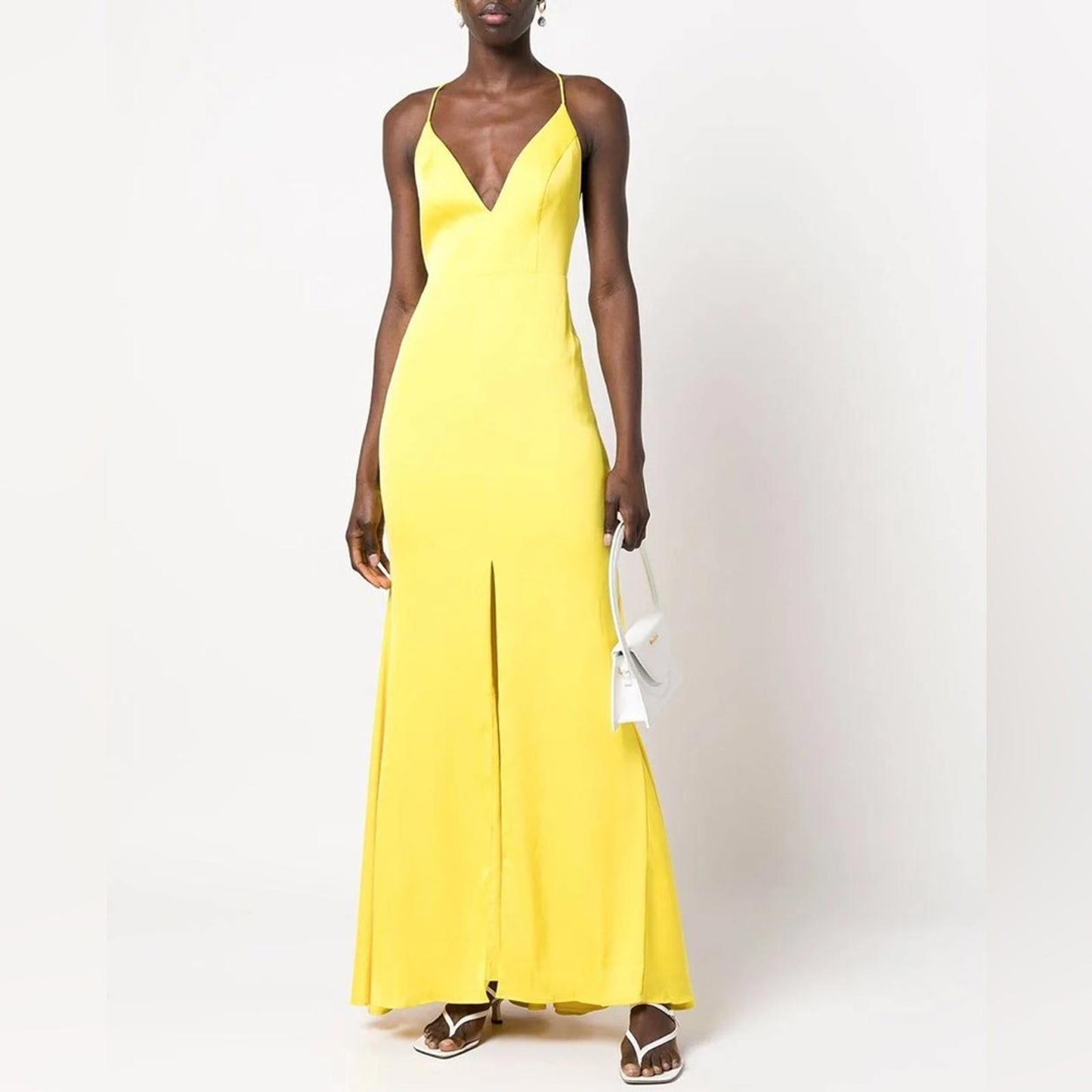 Aidan Mattox V-Neck Mermaid Gown, Evening Dress in Lemon Size 10 NWT $295