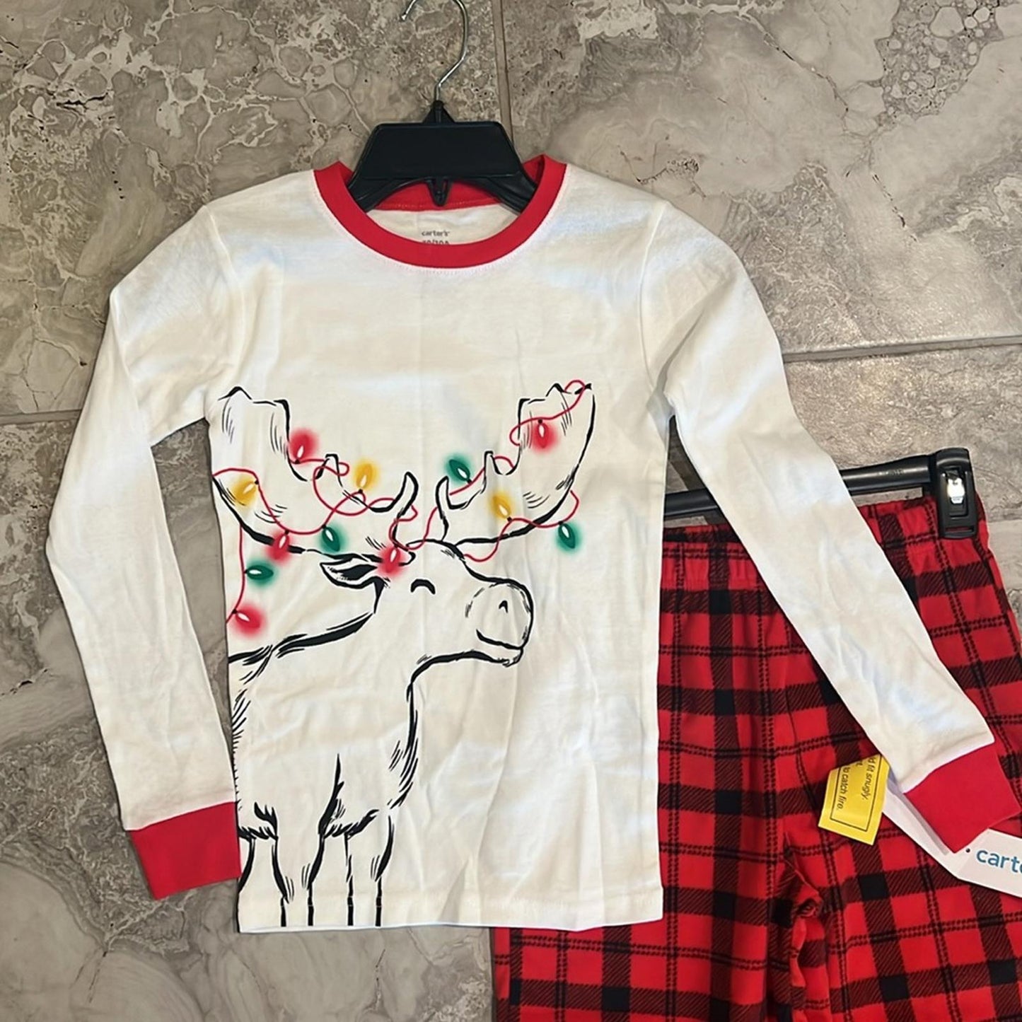 Carter's Big Kids Reindeer Fleece Pajama 2-Pc Set, White Red Black Size 10 NWT