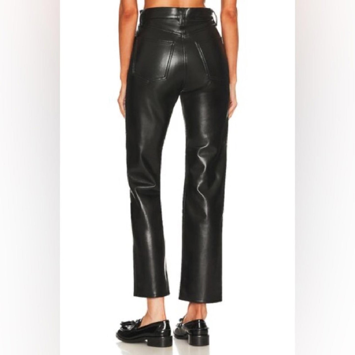 AGOLDE Recycled Leather Fitted 90's Pinch Waist Pants in Black, New w/Tag $348