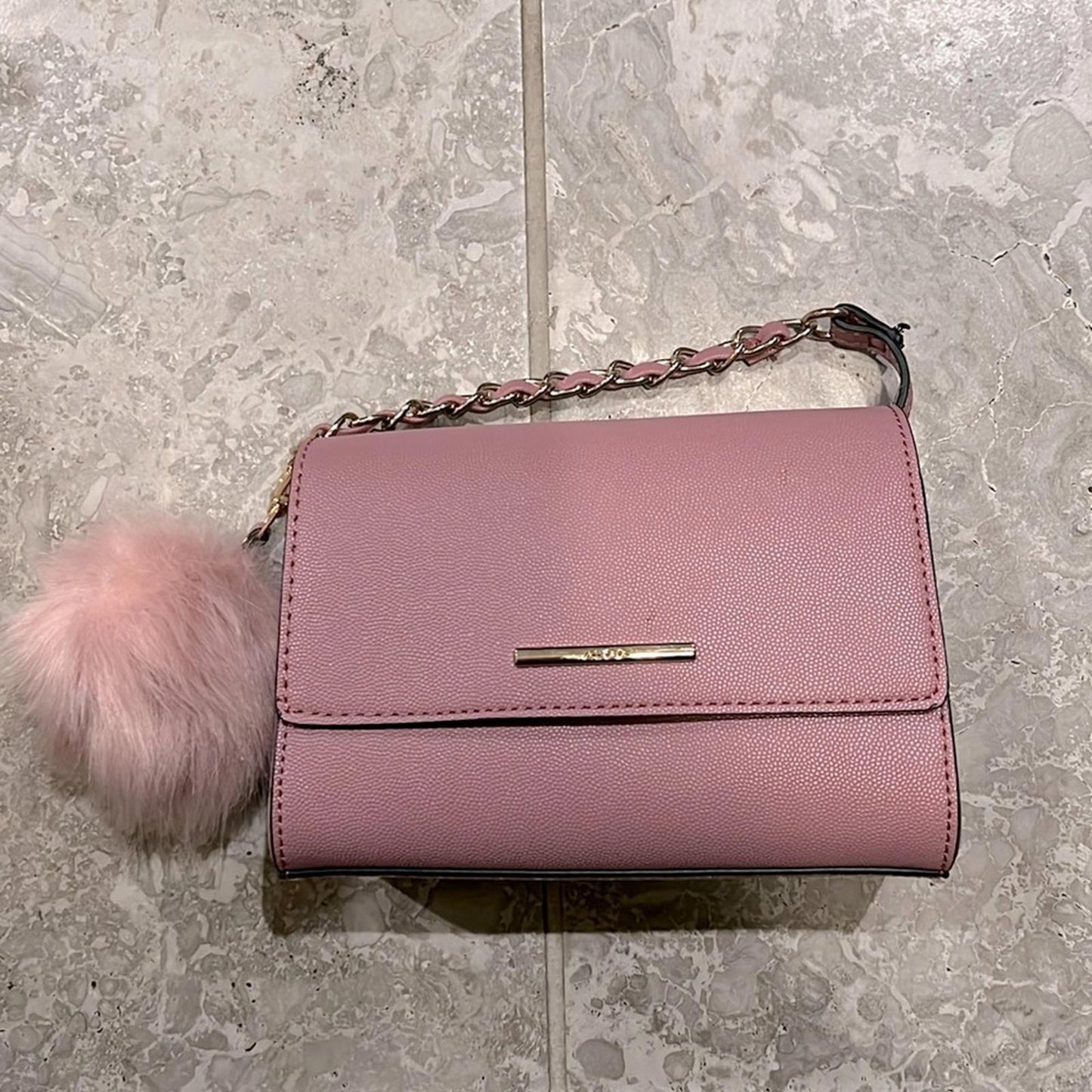 Aldo Astoewiel Crossbody Bag with Faux Fur Keychain in Pink