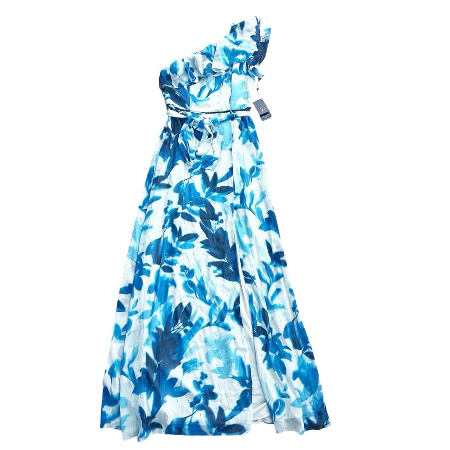 Adrianna Papell One Shoulder Floral Belted Maxi Evening Dress, Size 2 NWT $229