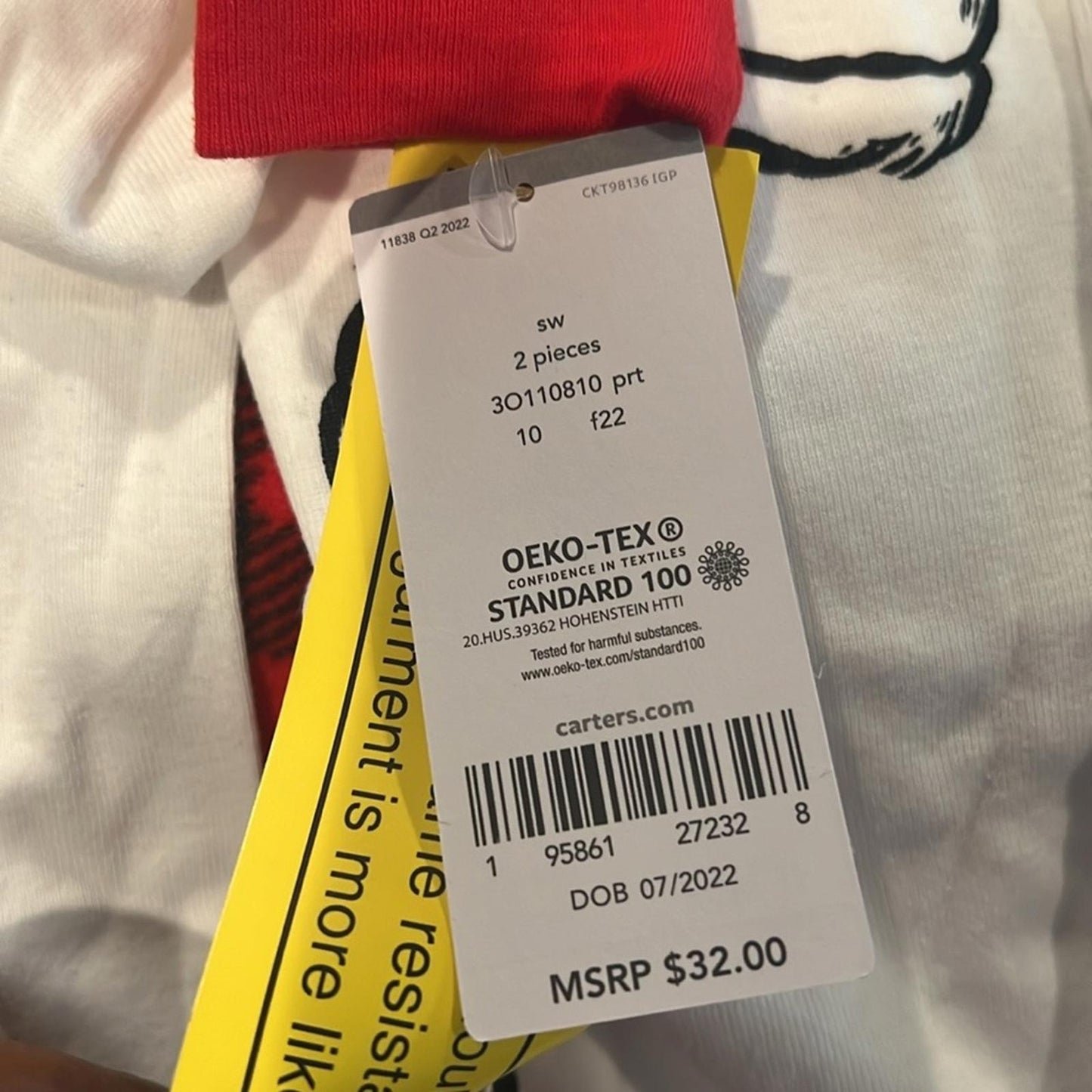 Carter's Big Kids Reindeer Fleece Pajama 2-Pc Set, White Red Black Size 10 NWT