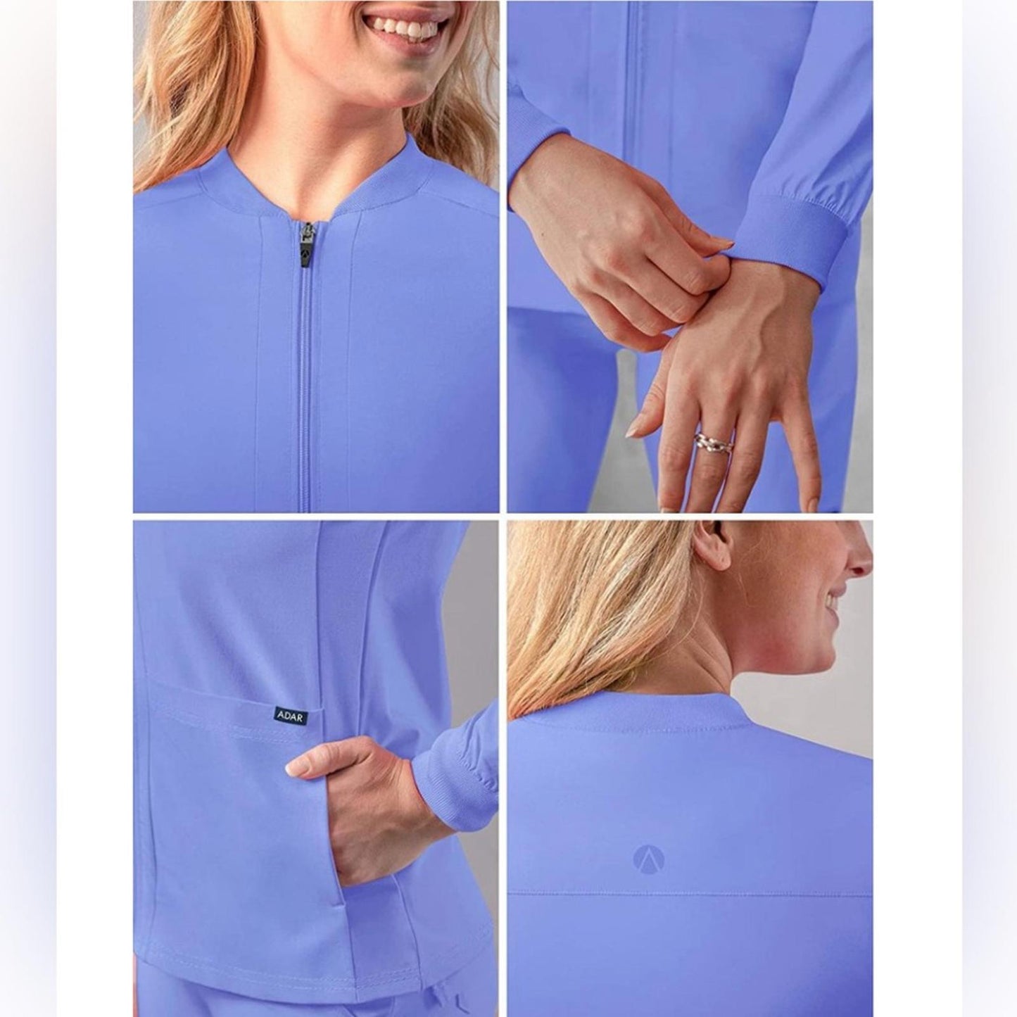 ADAR Addition Scrubs Zippered Bomber Scrub Jacket, Cell Blue, Size XL New w/Tag