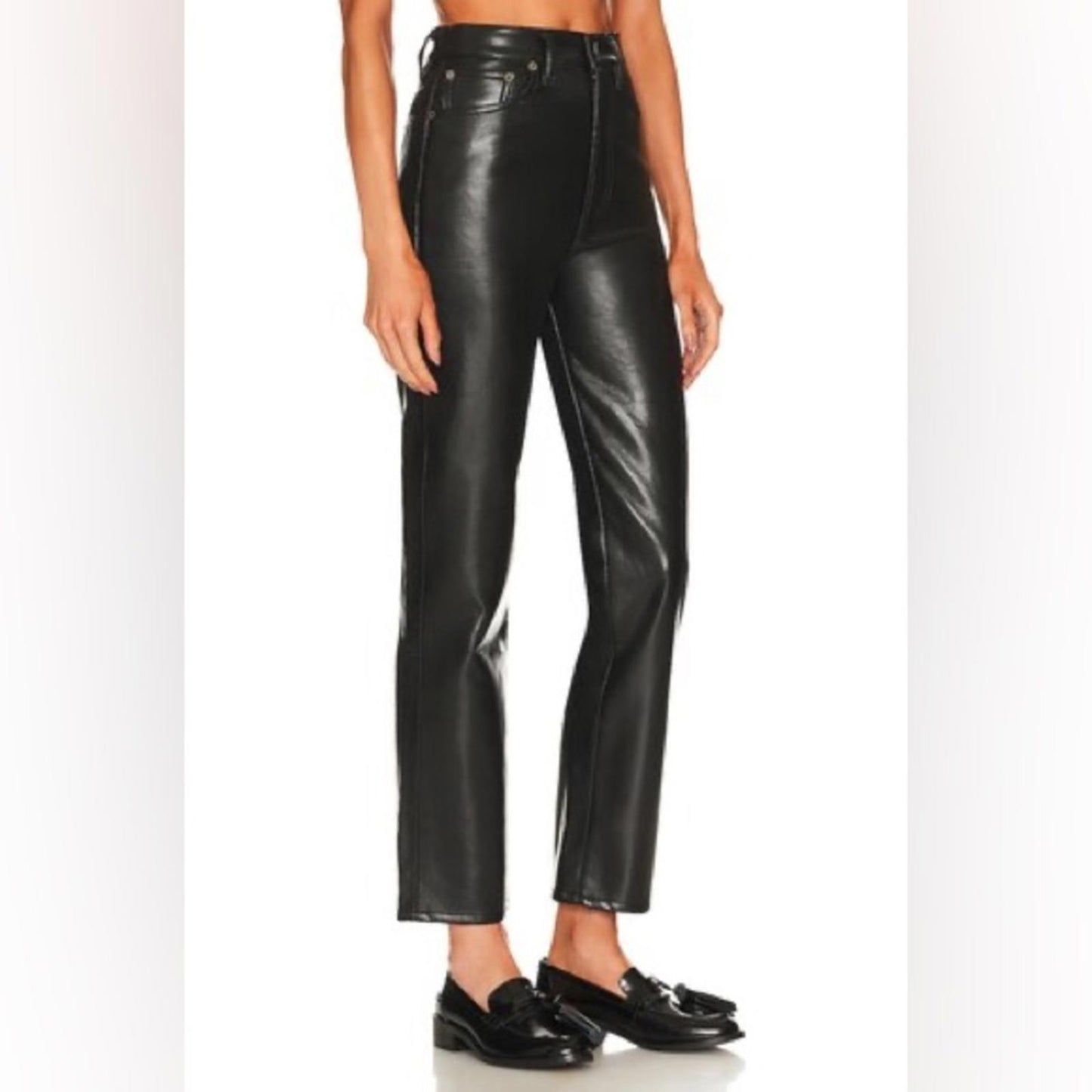 AGOLDE Recycled Leather Fitted 90's Pinch Waist Pants in Black, New w/Tag $348