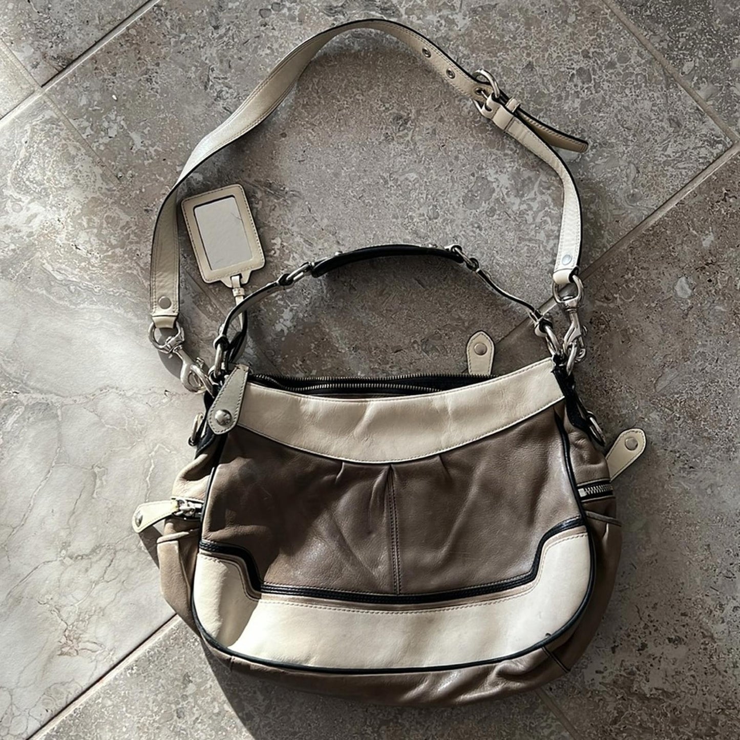 COACH Limited Edition Madison Spectator Cream/Taupe Hobo in Grey/White Bag