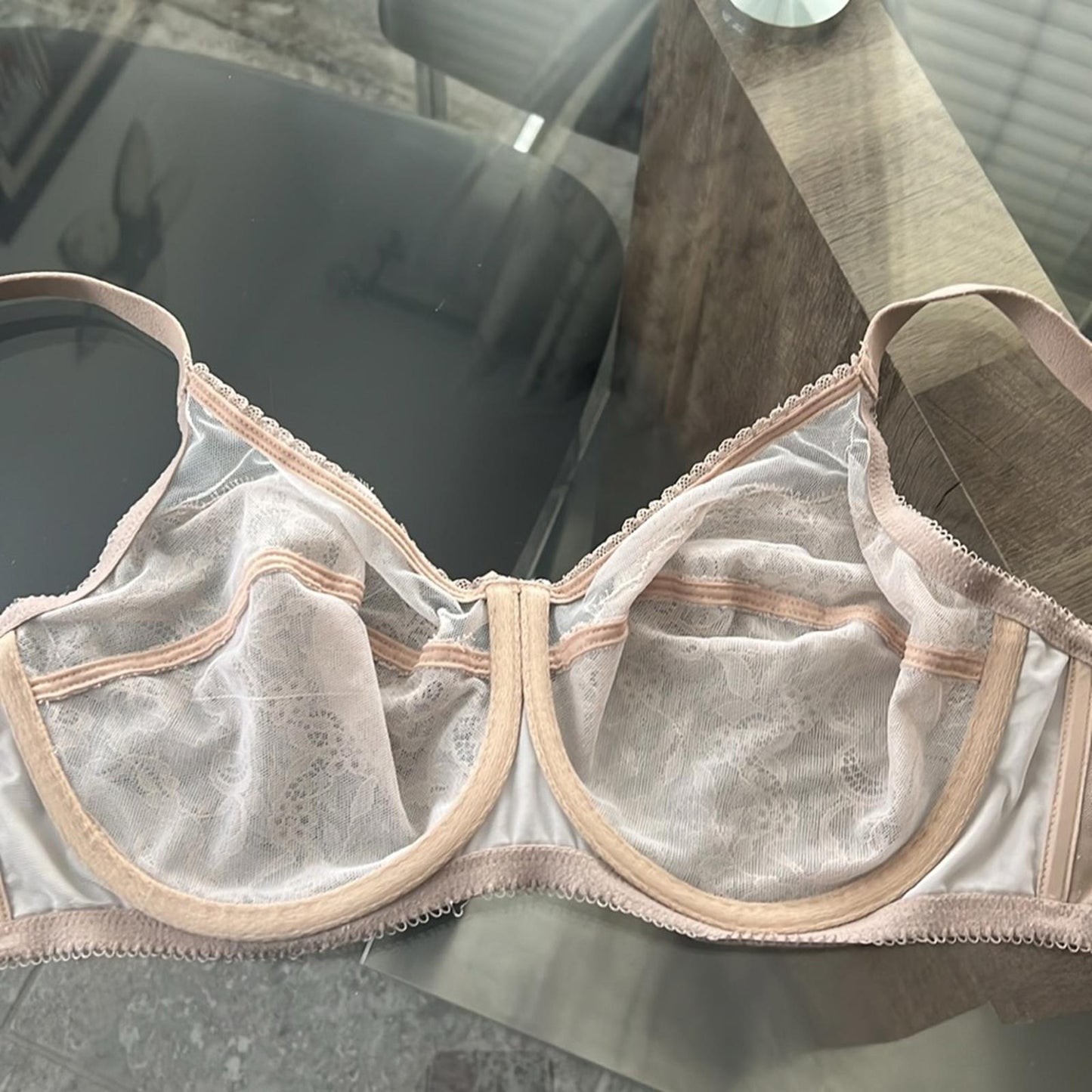 WACOAL Retro Chic Lace Bra w/Mesh Detail, Nude/Tan Size 32DDD EXCELLENT! $68
