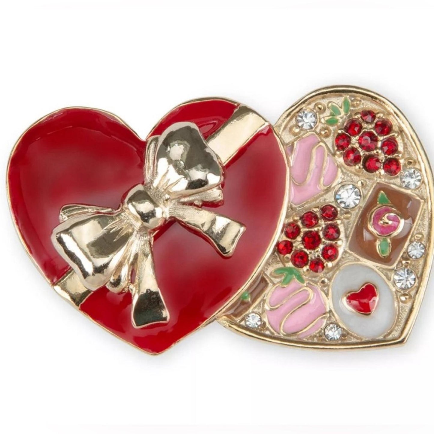 Holiday Lane Delicious Gold-Tone Pave Chocolate Heart Box Pin Brooch, NWT $24.50