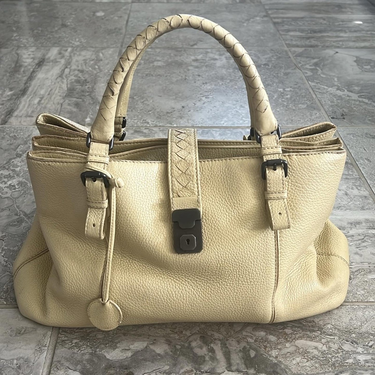 Bottega Veneta Roma Triple-Compartment Pebbled Leather Tote Bag, Retail $3,450