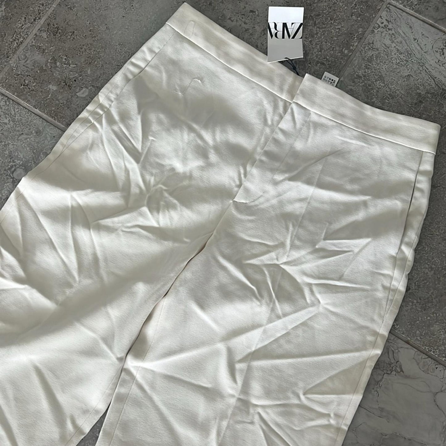 ZARA High-Waisted Wide Leg Pants, Cream White Size XL New w/Tag $89.90