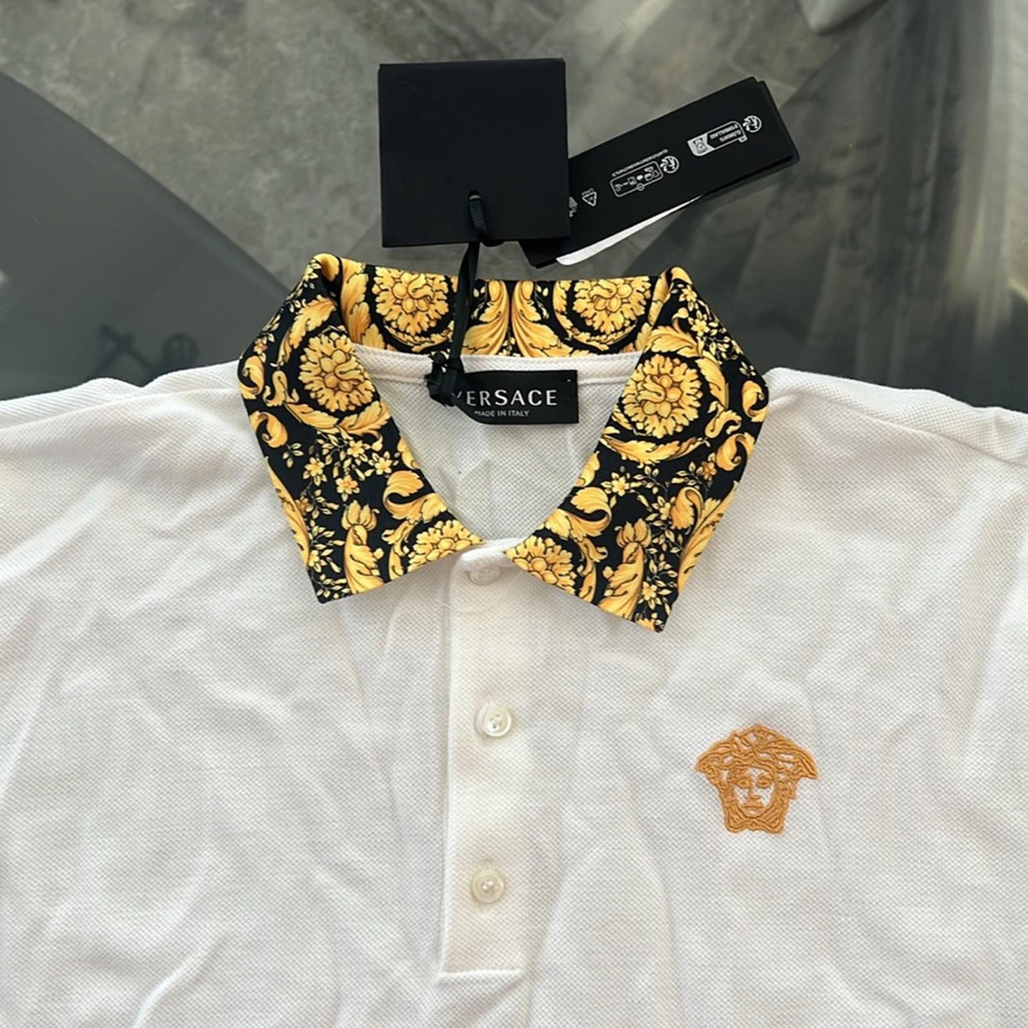Versace Boys Barocco Logo Polo Shirt in White, Size 12A (152cm) New w/Tag $275