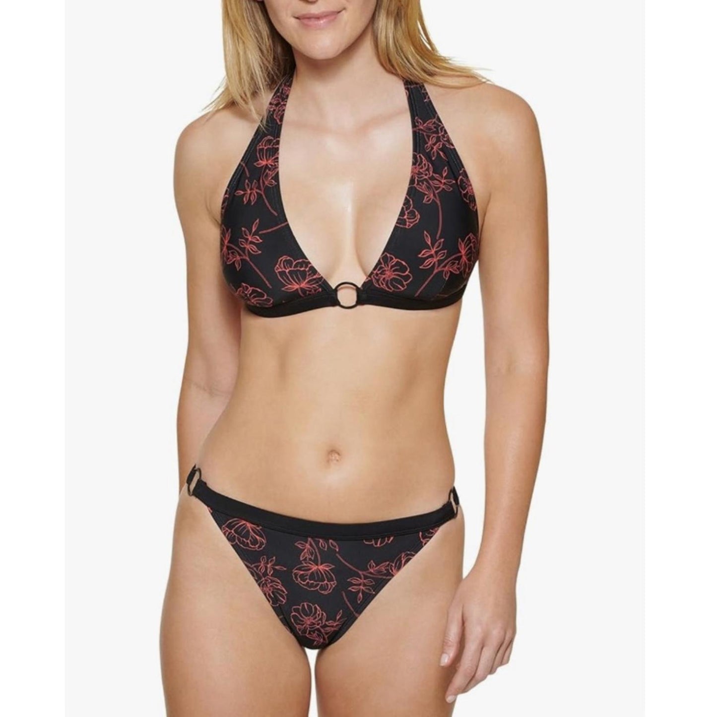 Calvin Klein Binkini Halter Top with Logo Ring, Size L NEW w/Tag
