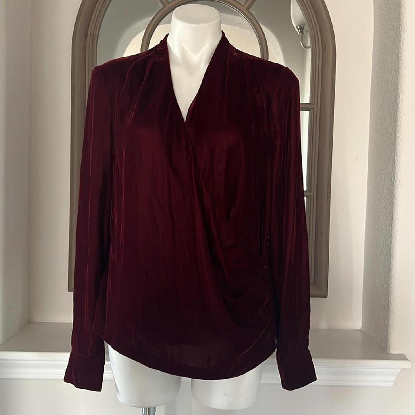 Lauren Ralph Lauren Pleated Velvet Surplice Blouse, Size 6 NEW $165
