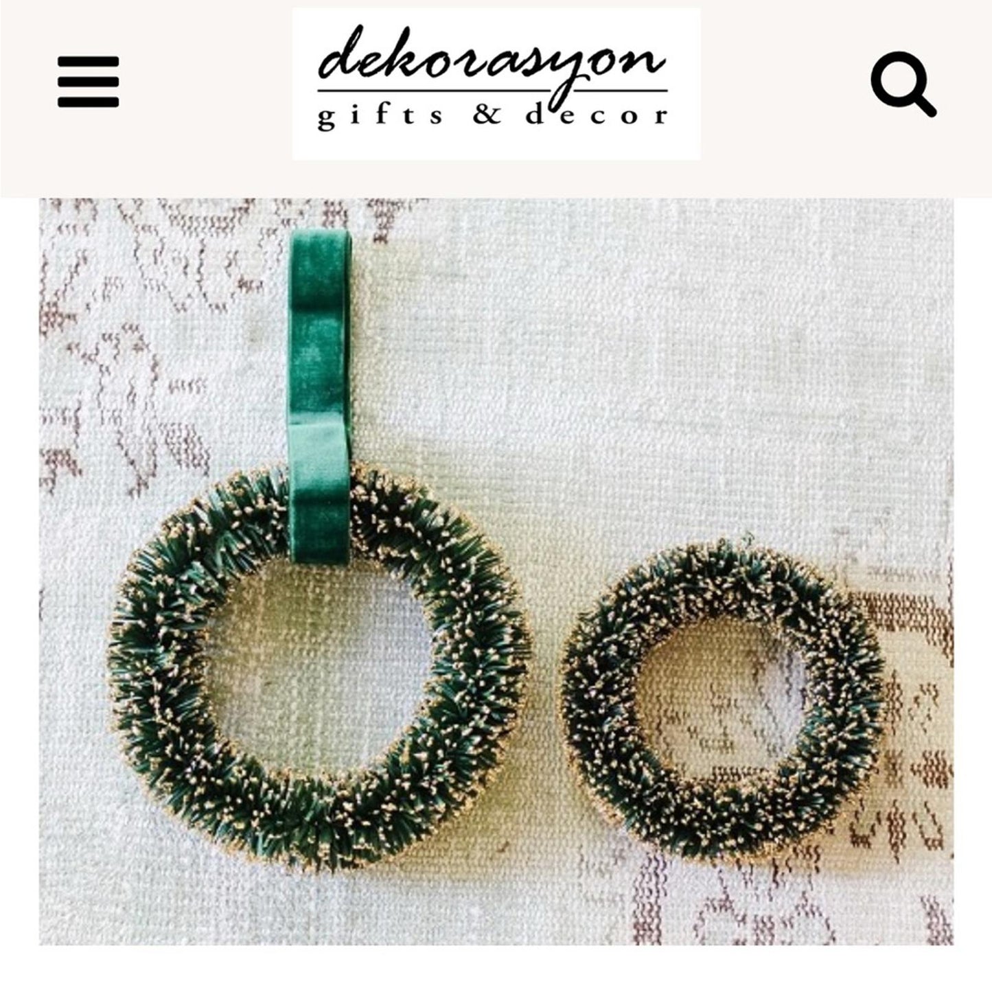 Dekorasyon Pandan Wreath Green w/Glittered Gold Tips, Set of 2, 8" & 10" NEW $90