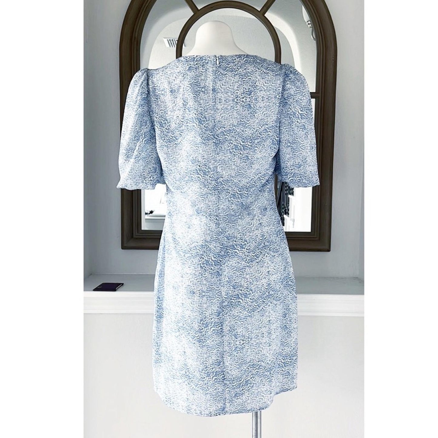 AS by DF Ischia Print Dress w/Puff Sleeves in Blue, Size M New w/Tag Retail $288