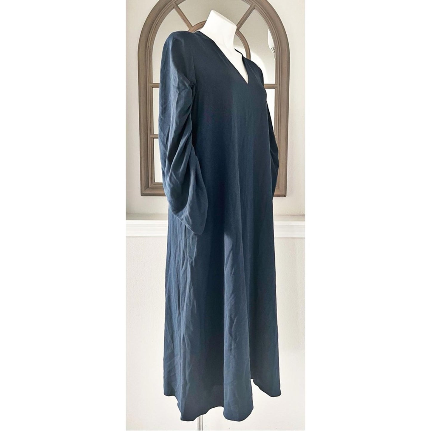 TIBI Ruched Convertible Bell Sleeve Cinched Stretch Crepe Dress Size 10 NWT $595