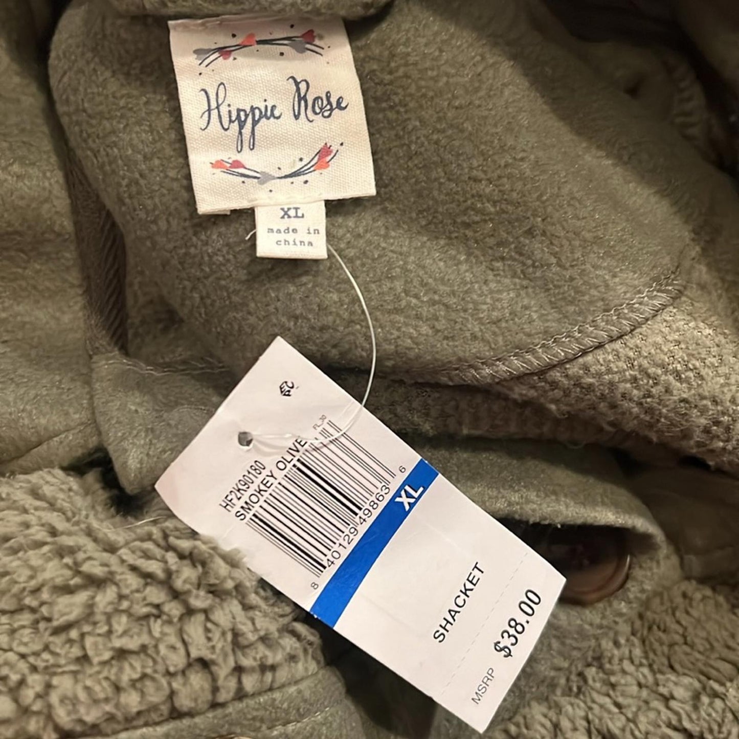 NEW Hippie Rose Juniors' Sherpa Contrast-Trimmed Shacket, Smokey Olive Size XL