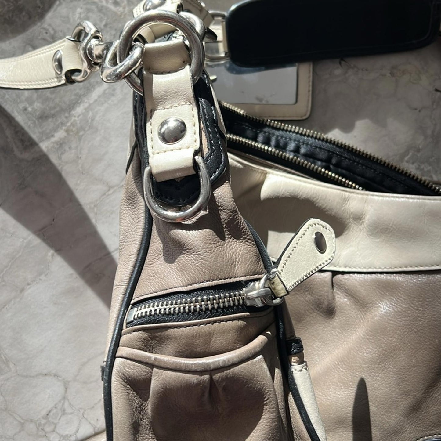 COACH Limited Edition Madison Spectator Cream/Taupe Hobo in Grey/White Bag