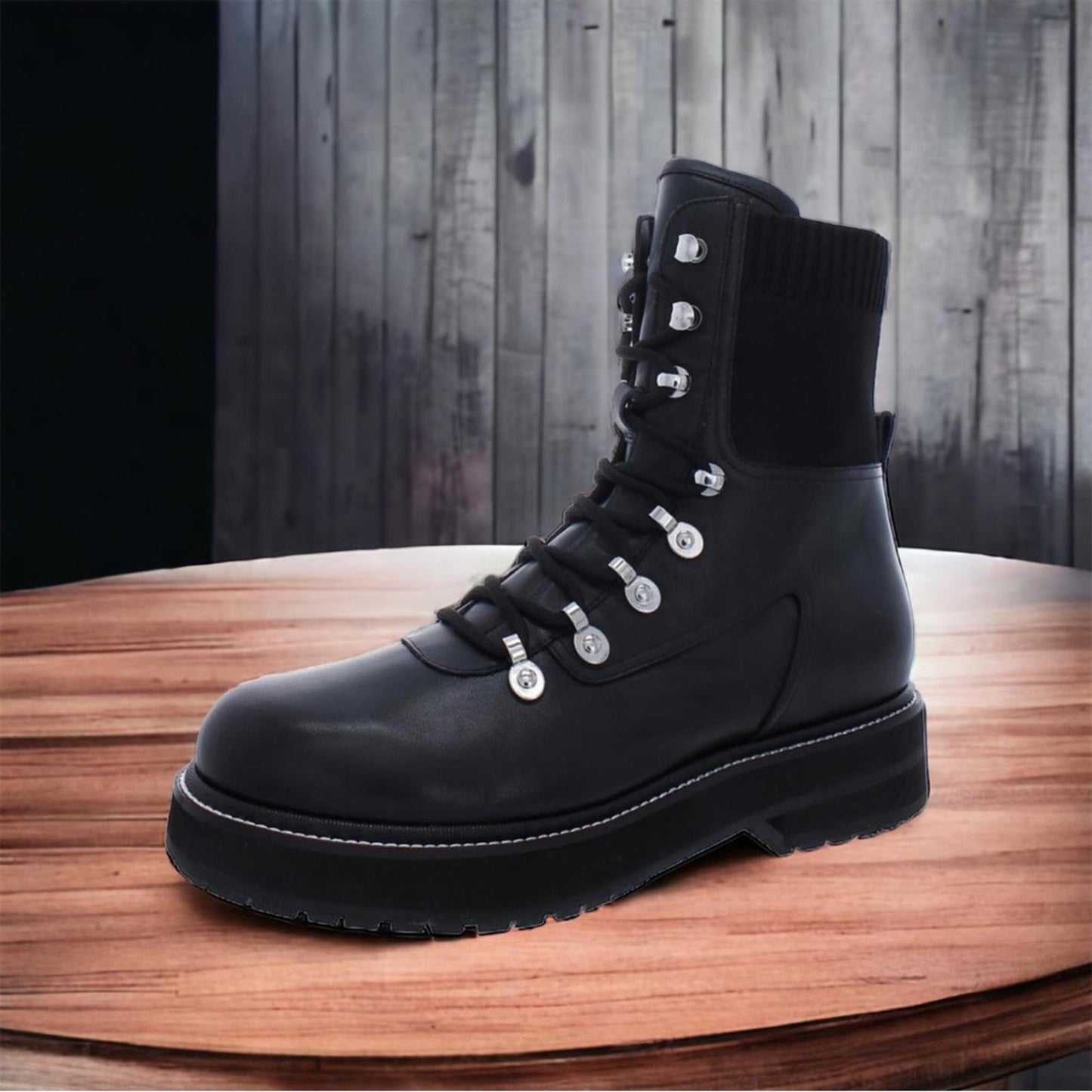 Marc Fisher LTD Combat Lace-up Boots, Black Size 5M New in Box Retail $259