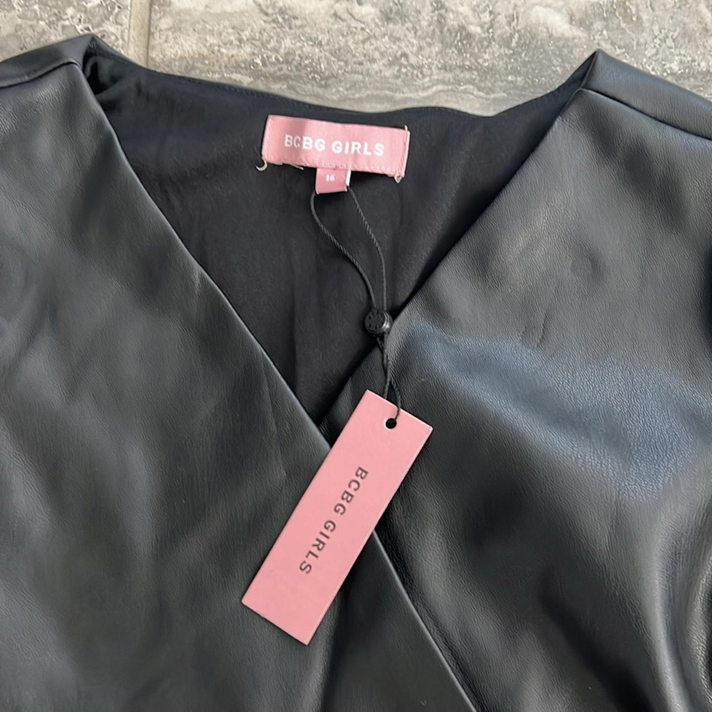 BCBG GIRLS Girls' Faux Leather Wrap Dress in Black - Big Kid Size 16 New w/Tag