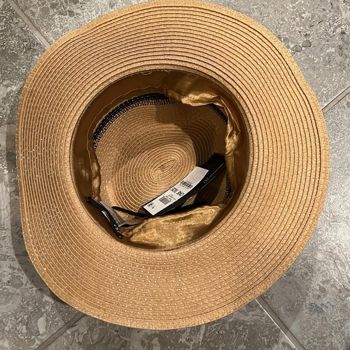 INC Striped Packable Panama Hat, Tan , One Size New w/Tag Retail $44.50