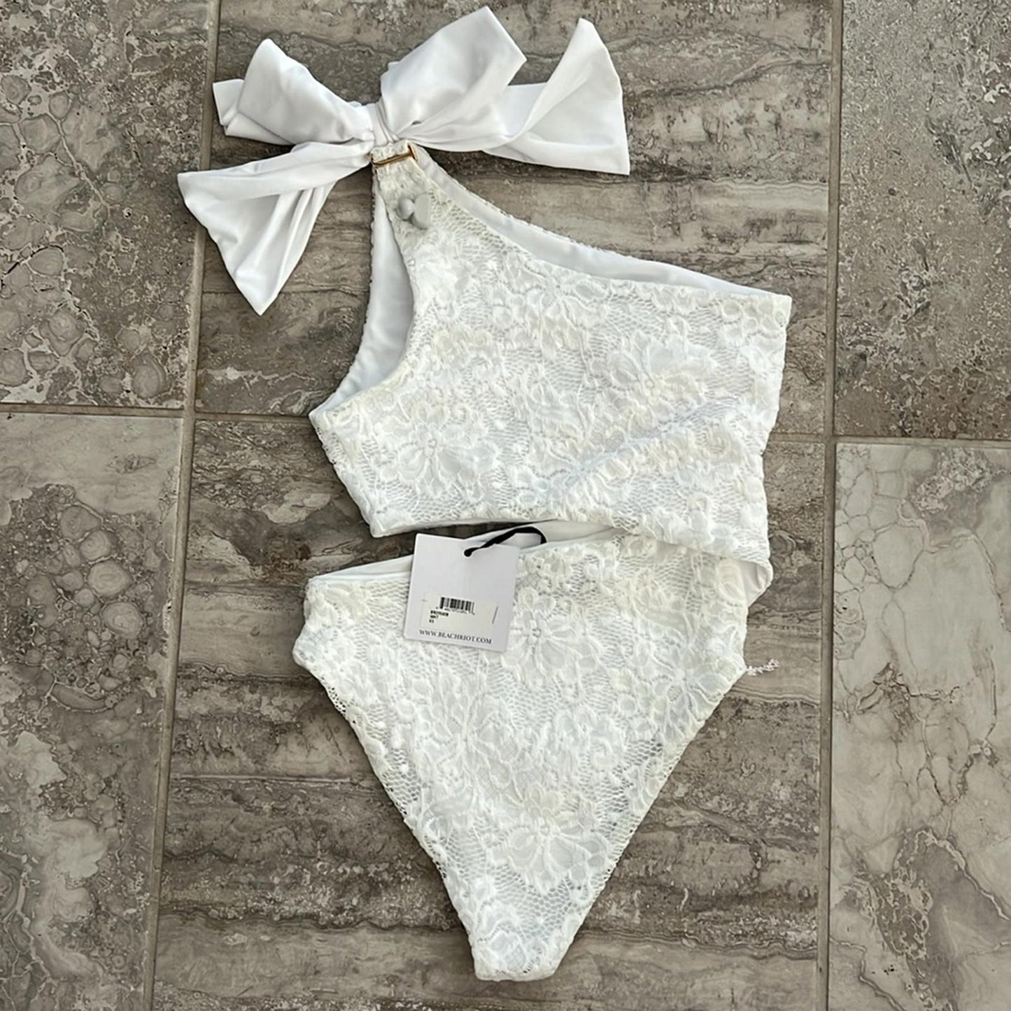 Beach Riot x REVOLVE Selena Lace Bridal One Piece Swimsuit, White Size XS NEW