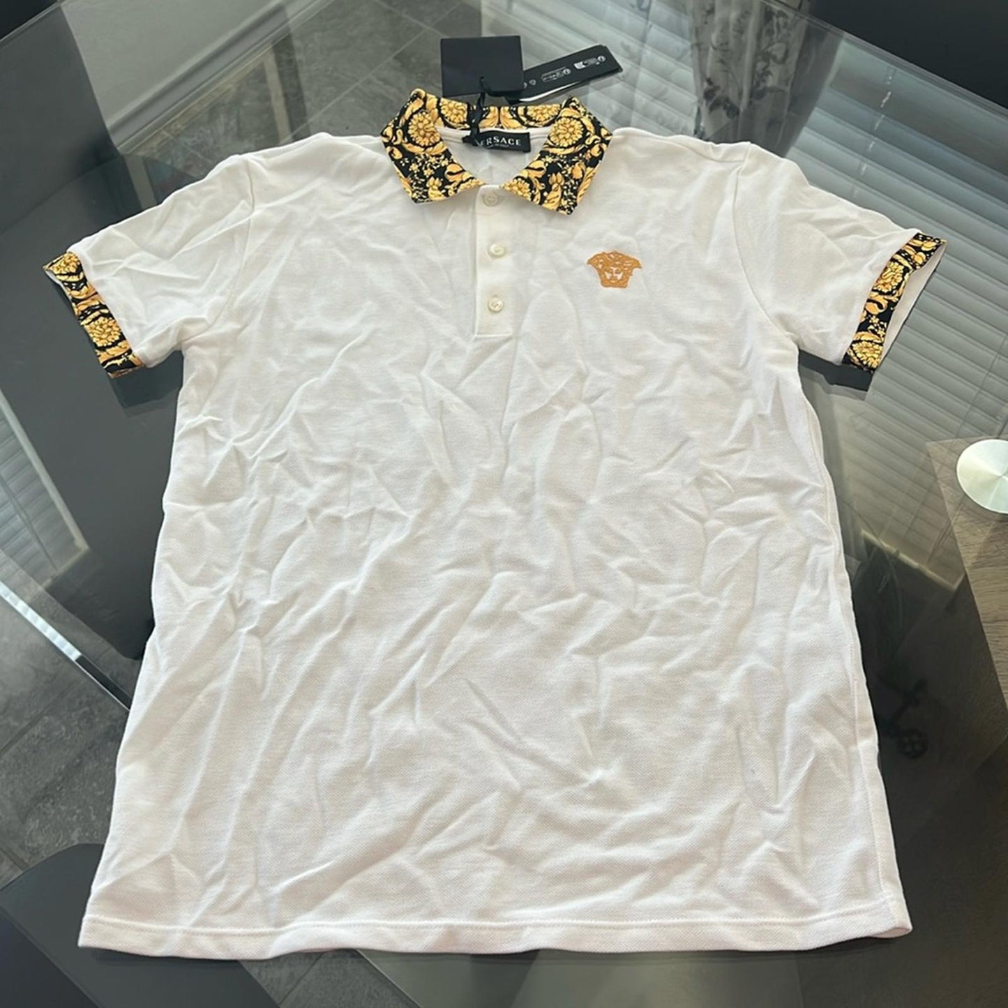 Versace Boys Barocco Logo Polo Shirt in White, Size 12A (152cm) New w/Tag $275