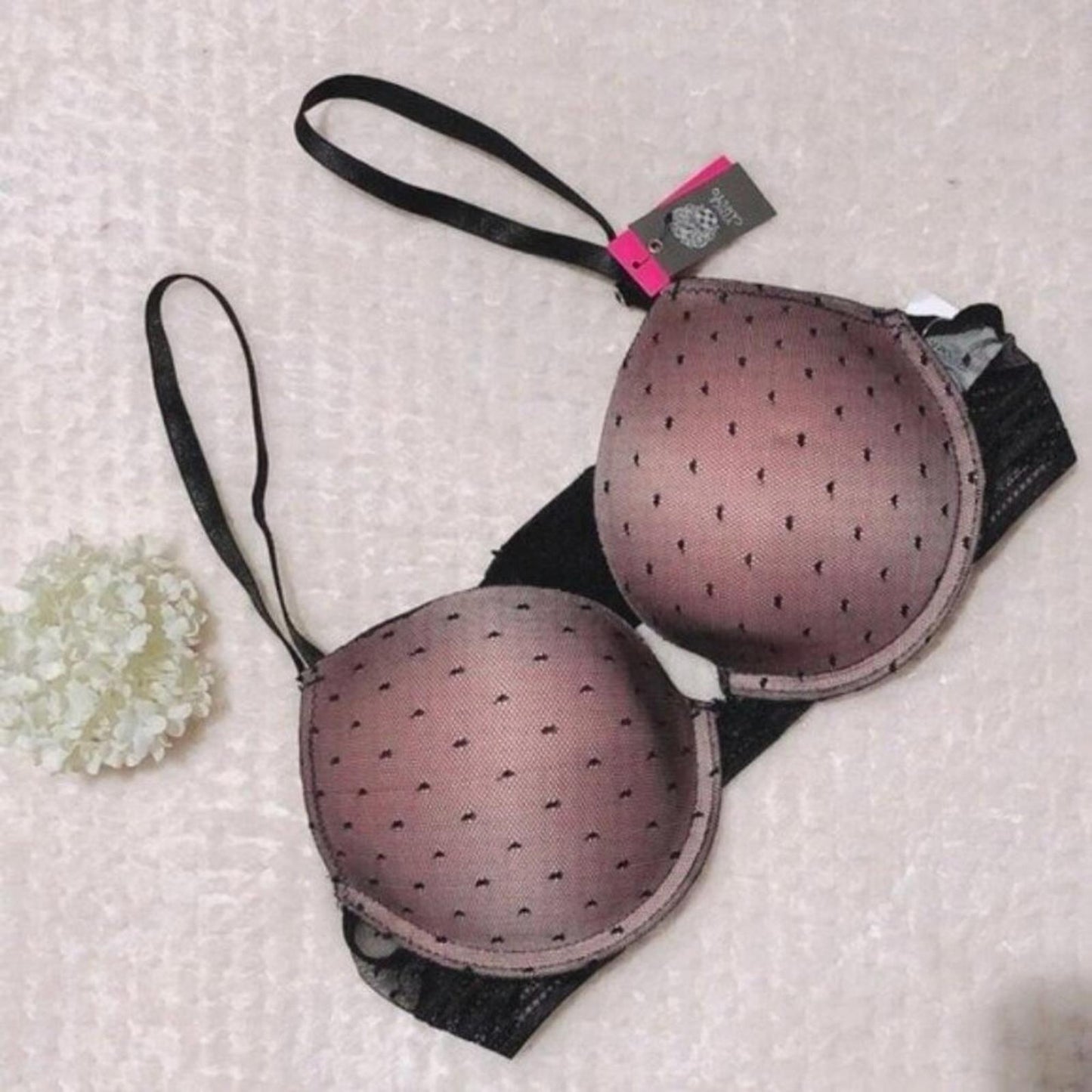 Vince Camuto Push-Up Lace Bra in Nude/Black Lace, Size 36C New w/Tag