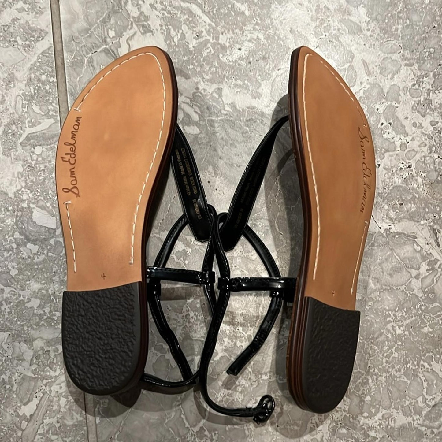 Sam Edelman Girls' Gigi Kids Sandals in Black Patent Leather Size 4 New in Box