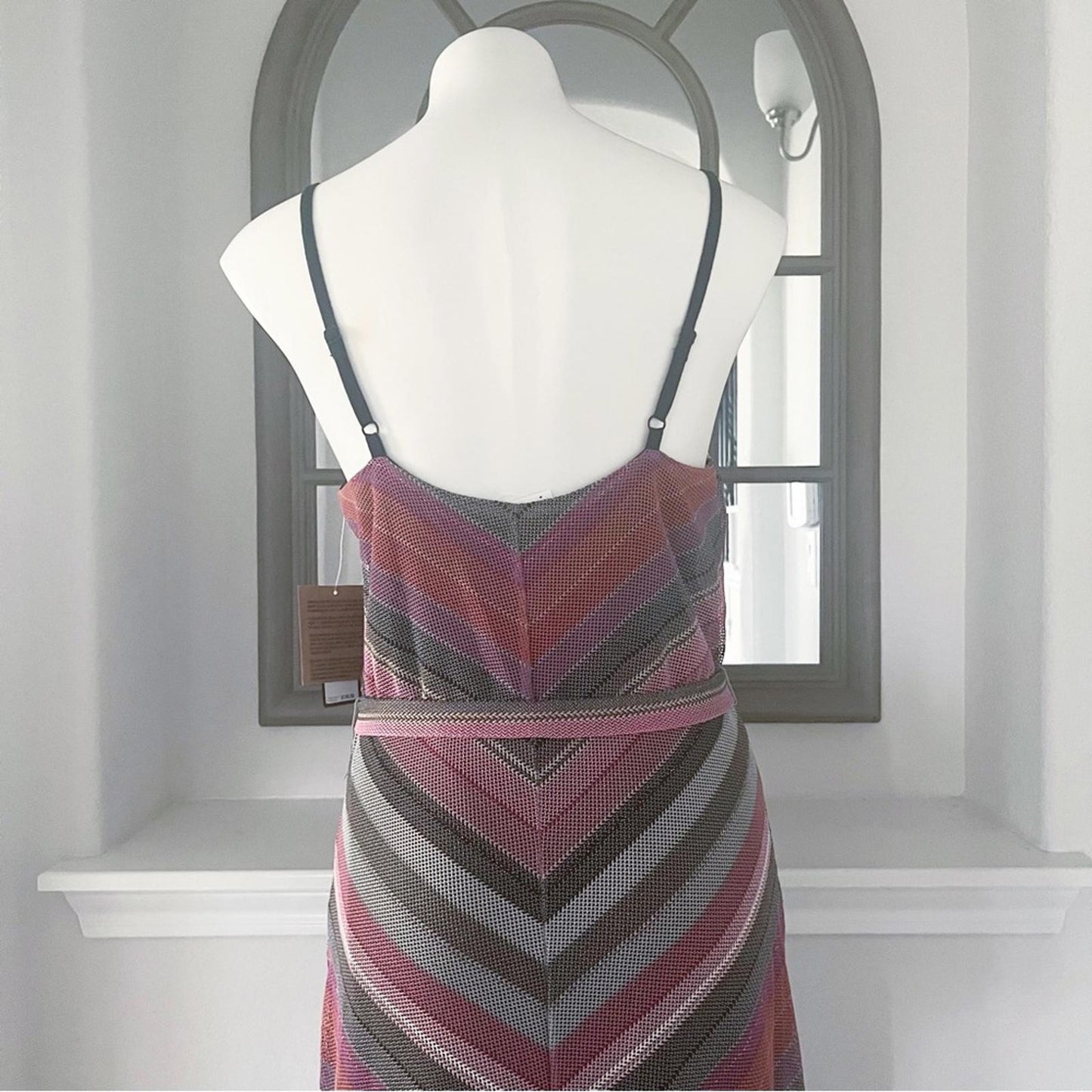 Rachel Roy Finn Metallic Striped Maxi Dress in Pink Grey, Size L New w/Tag
