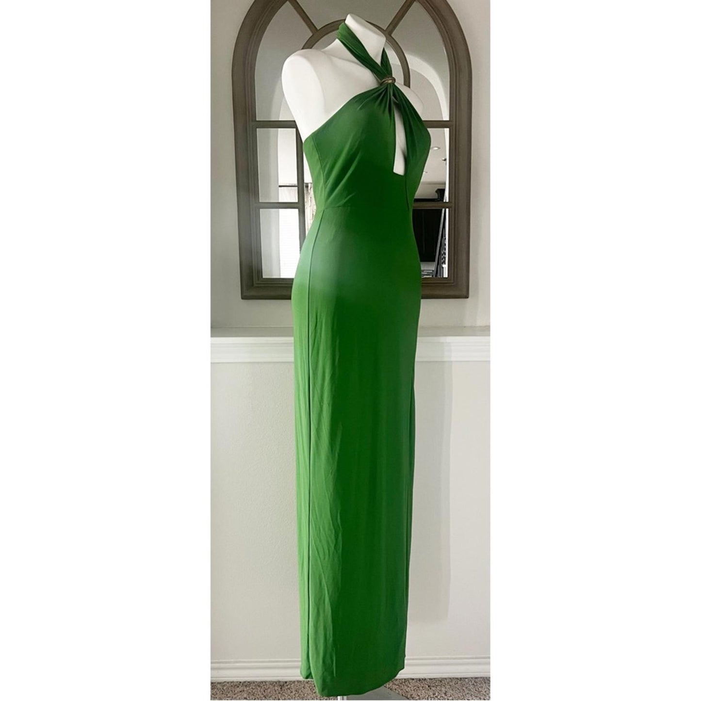 Aidan by Aidan Mattox Halter Cutout Gown in Green/Moss Size 4 NEW w/Tag $245