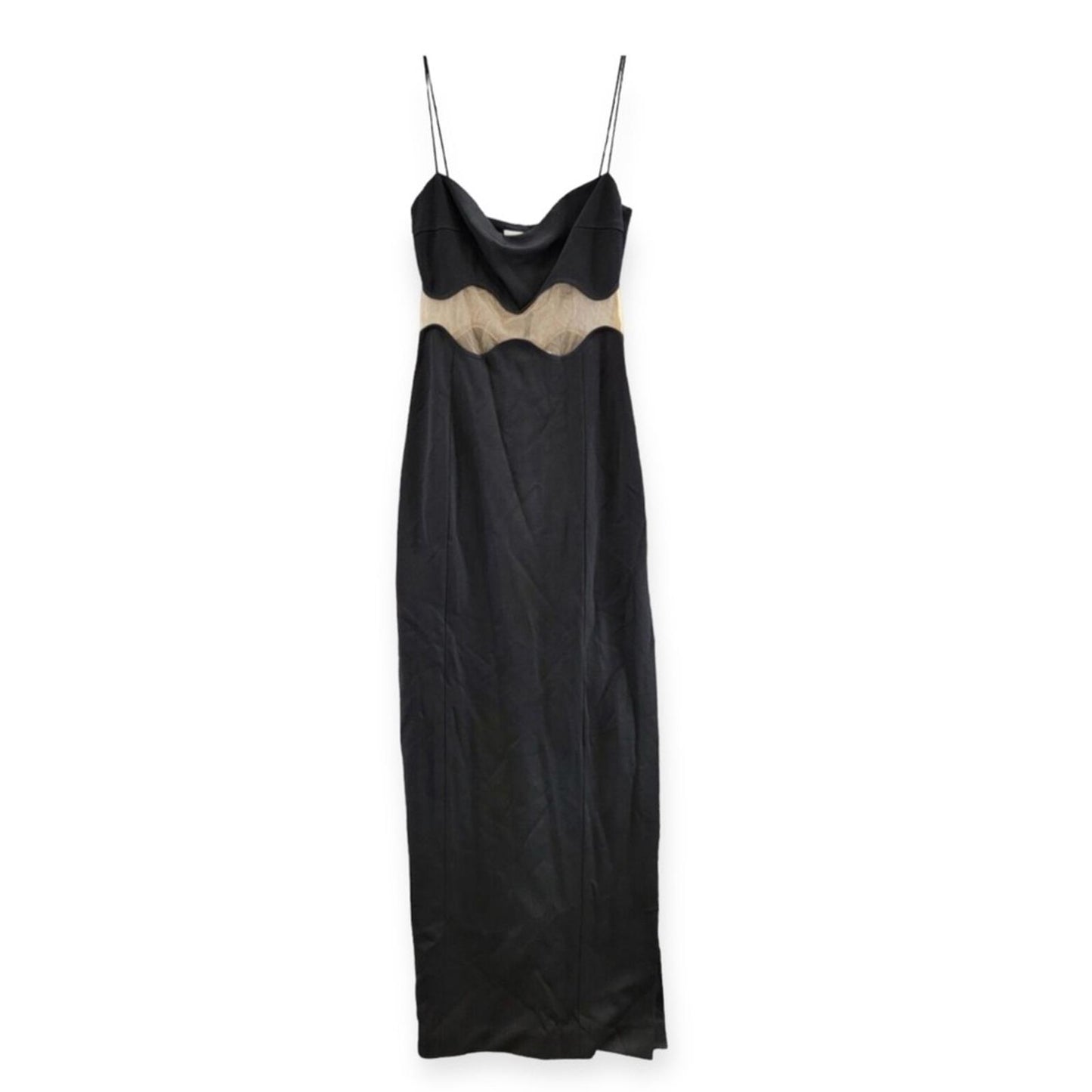 NEW Galvan Siren Wavy Mesh CutOut Maxi Dress, Size US8 | FR40 Black NWT $1,995