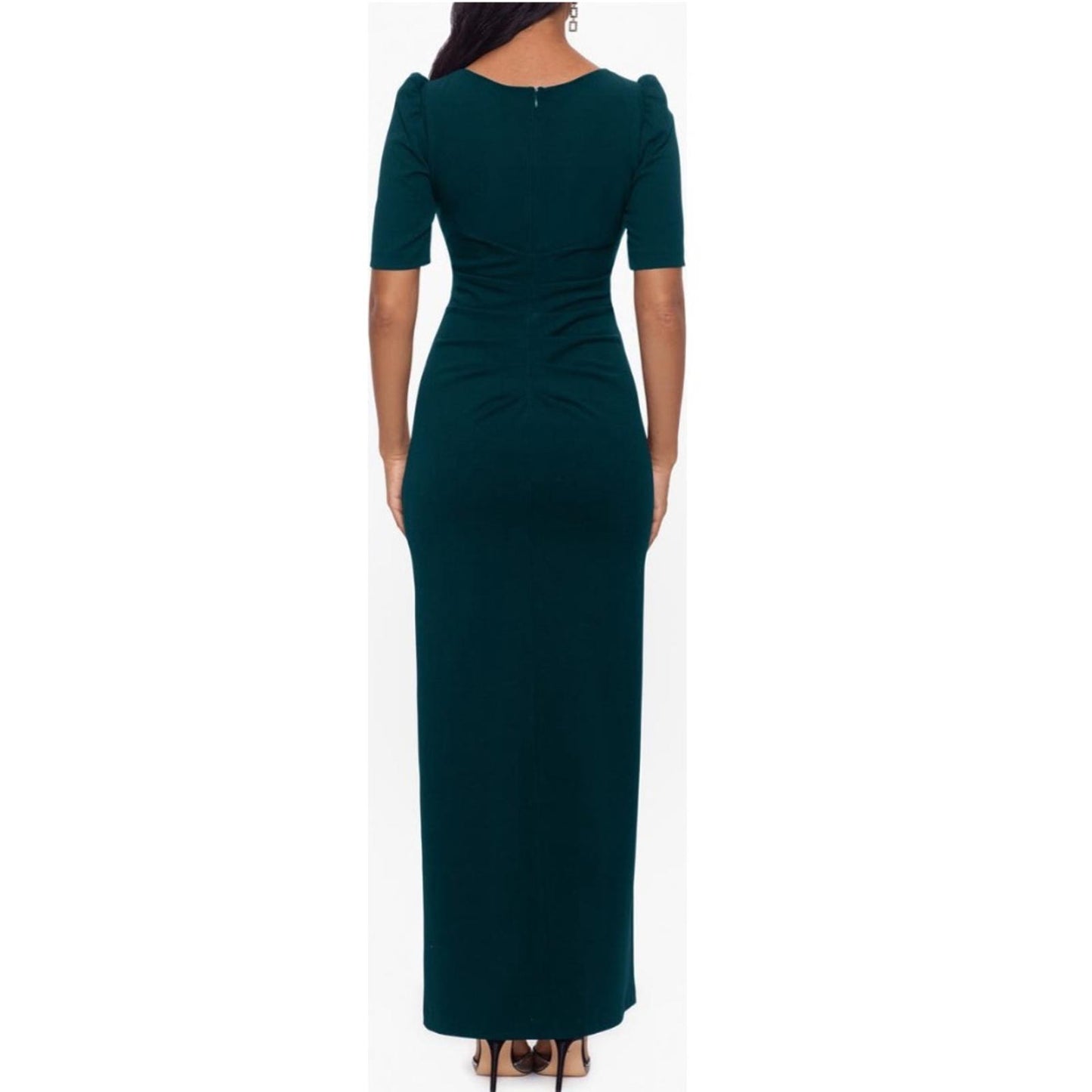 XSCAPE Scuba Crepe Ruffle Gown in Pine Green, Size 10 New w/Tag