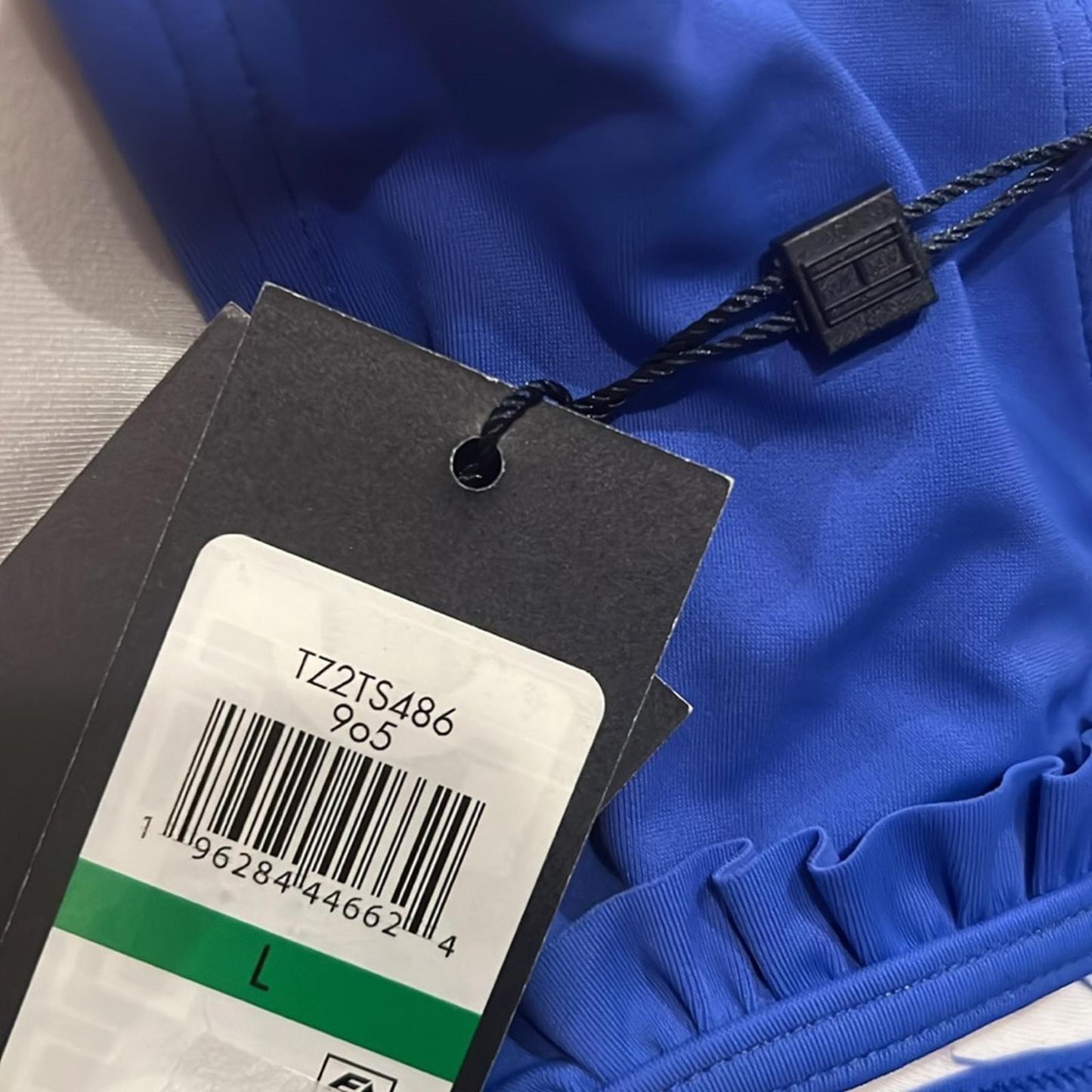 Tommy Hilfiger Sky Captain Nay Blue Ruffle Bikini Swim Top, Size L, Retail $78