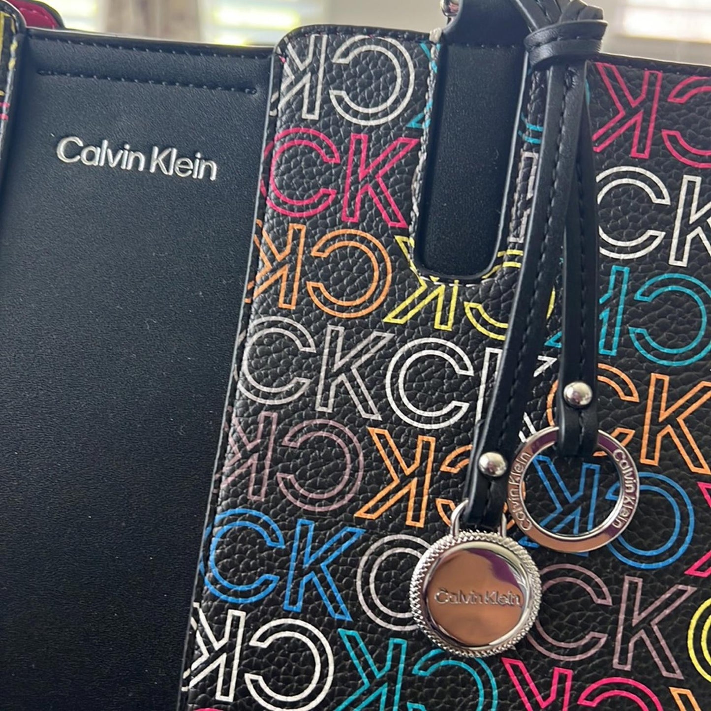 Calvin Klein Suri Monogram Tote Bag with Wristlet, Black Multi, New with Tag