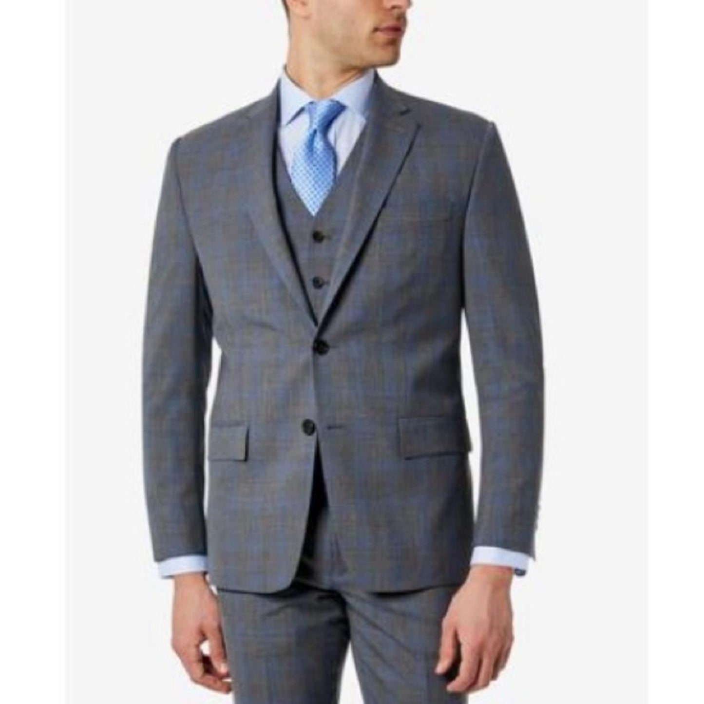 $450 Lauren Ralph Lauren Gray Blue Plaid Classic-Fit Blazer, UltraFlex Size 44S
