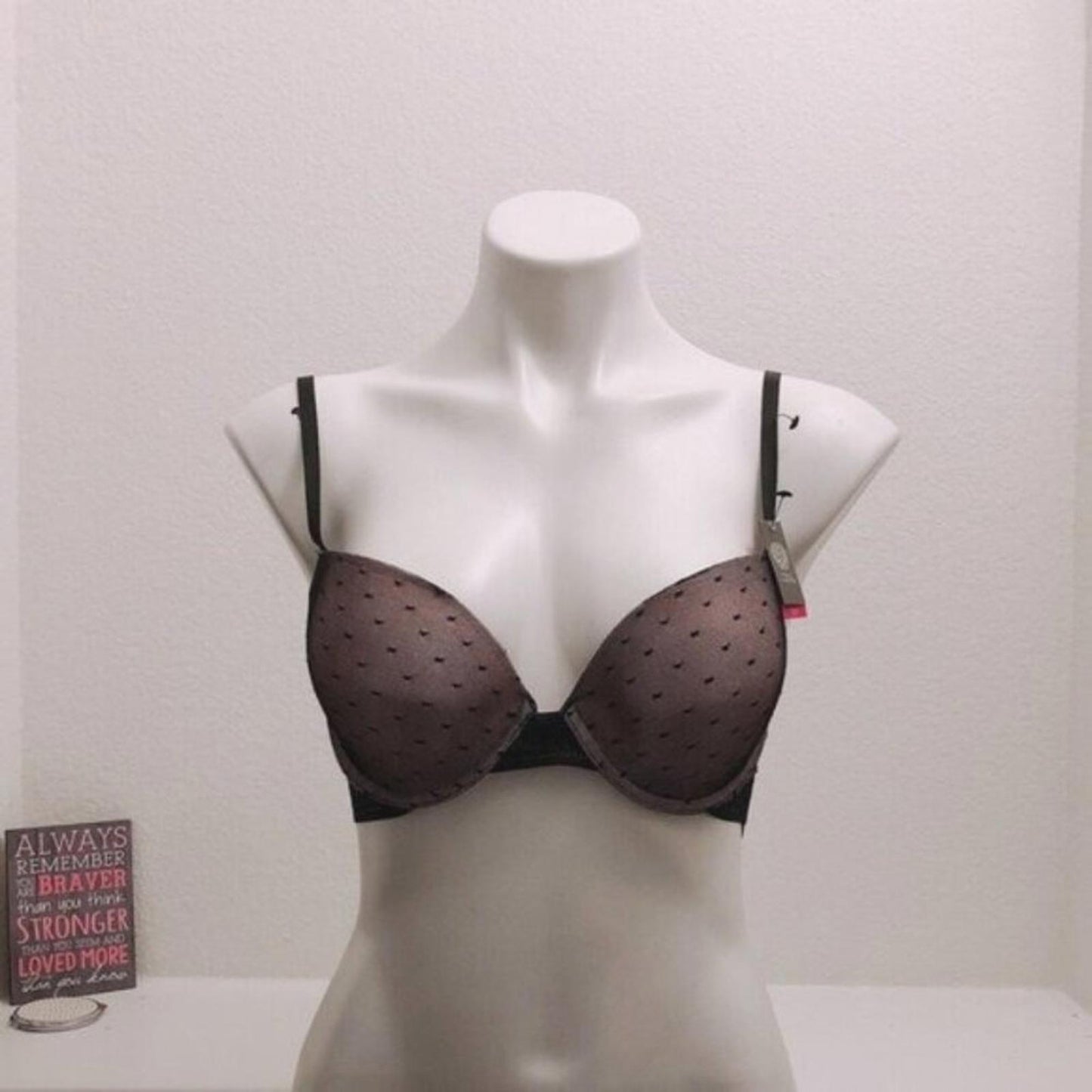 Vince Camuto Push-Up Lace Bra in Nude/Black Lace, Size 36C New w/Tag